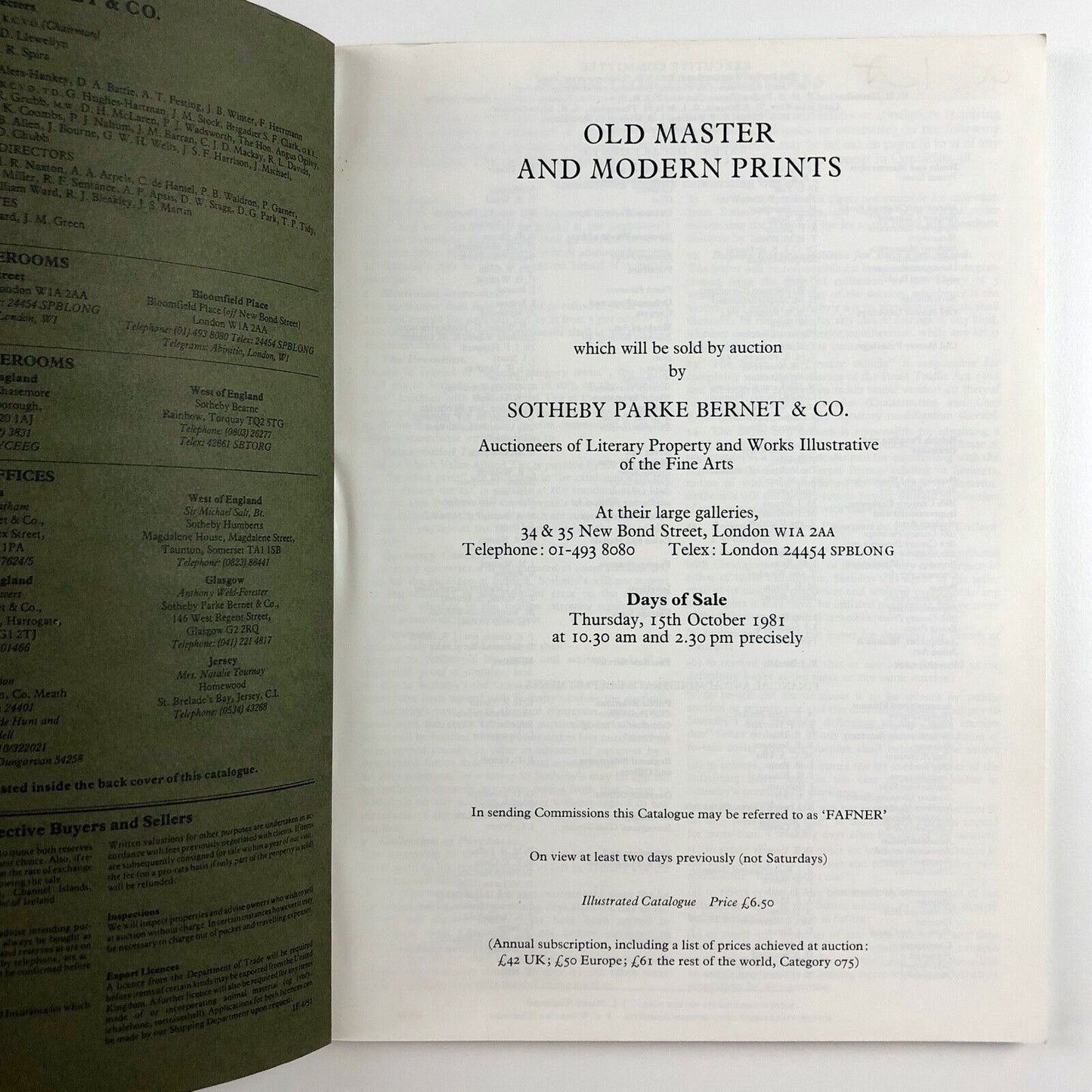 Sotheby's catalogue – Old Masters and Modern Prints | London, 15 October 1981