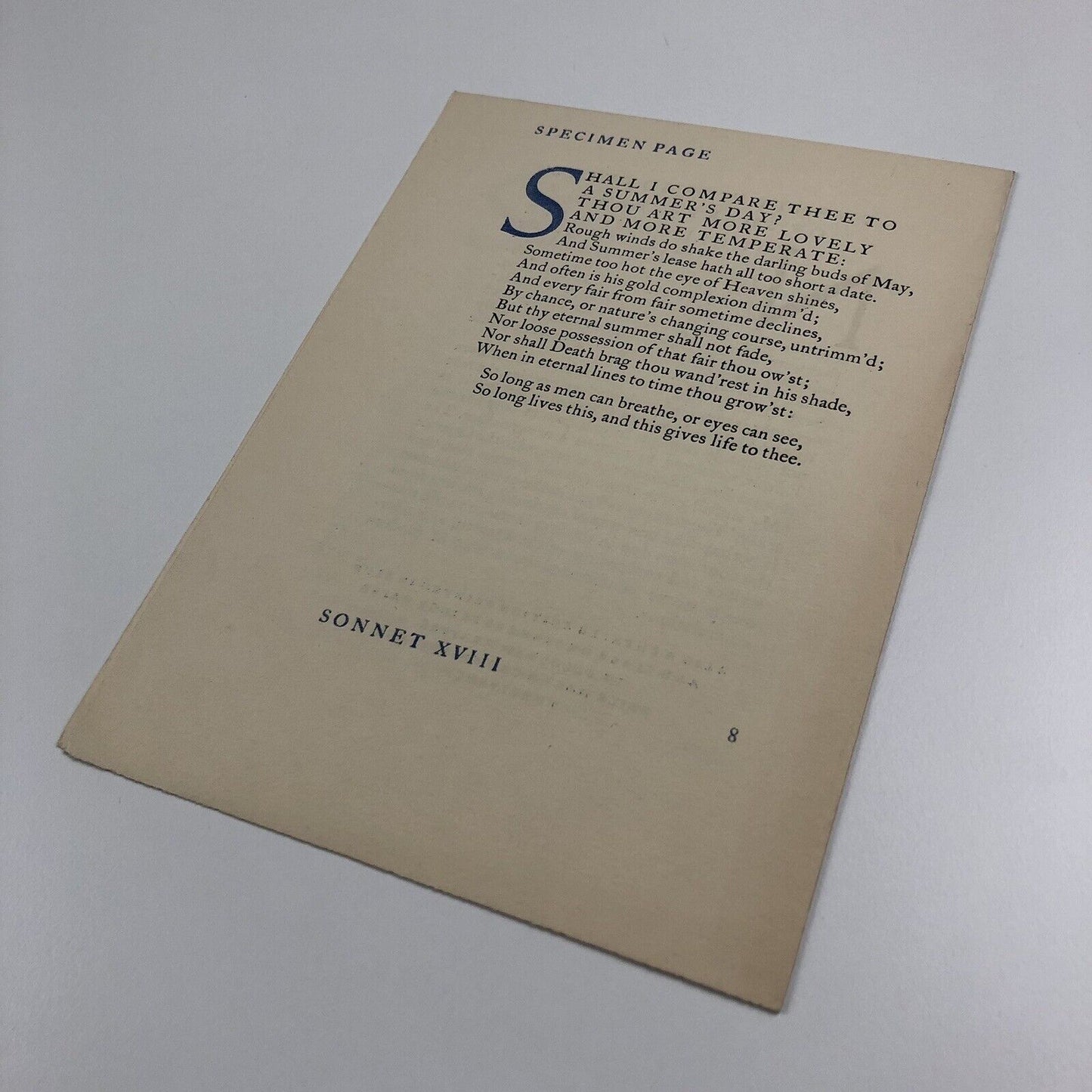 Specimen page/prospectus – Twenty-five sonnets of Shakespeare | The Shakespeare Head Press | Undated, perhaps c.1922
