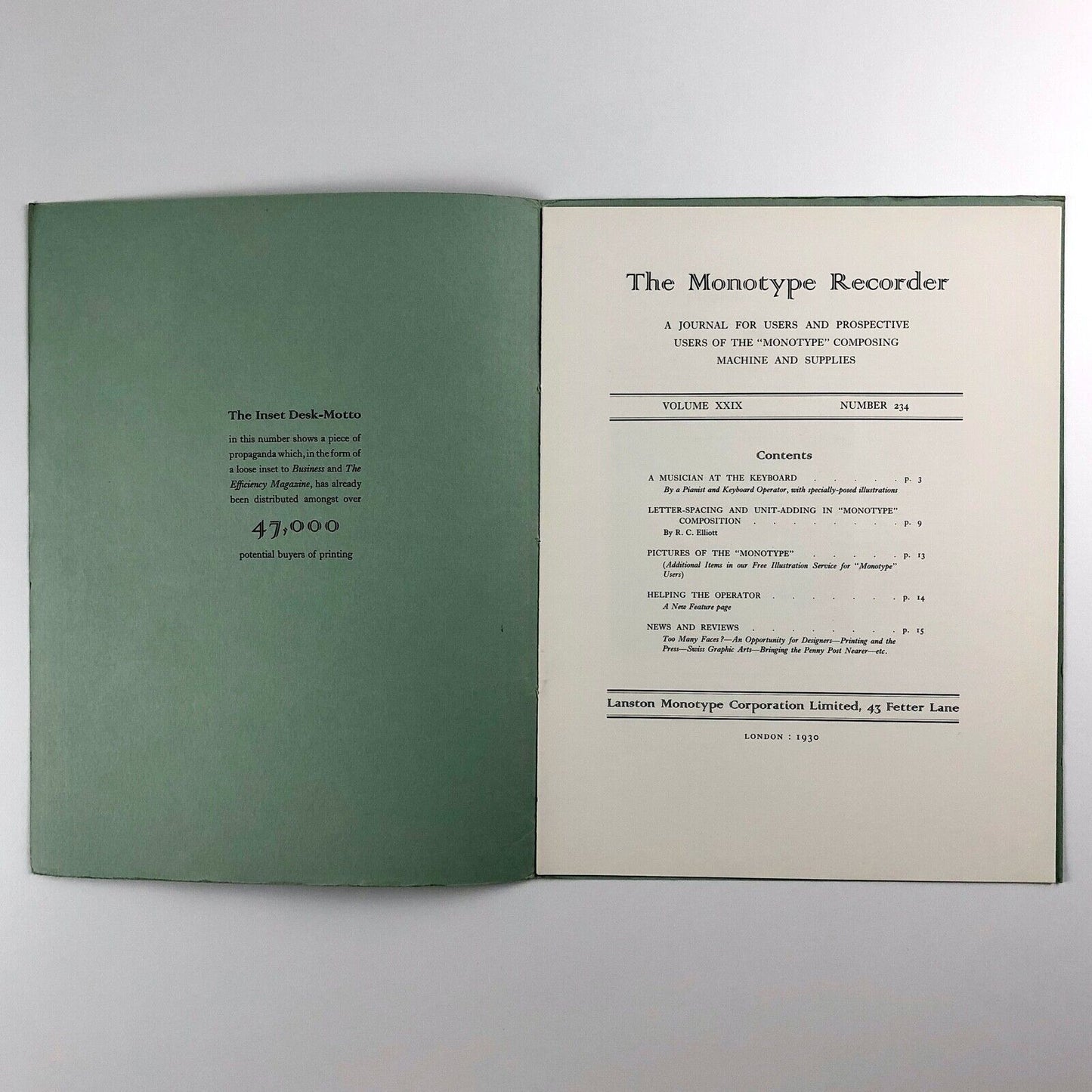 The Monotype Recorder | Vol. 26, No. 234 | Jan-Feb 1930 issue