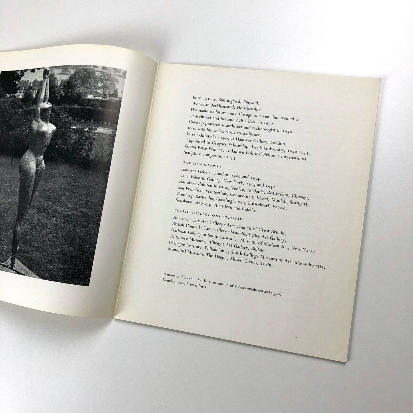 Reg Butler exhibition catalogue | The Hanover Gallery London, 1957