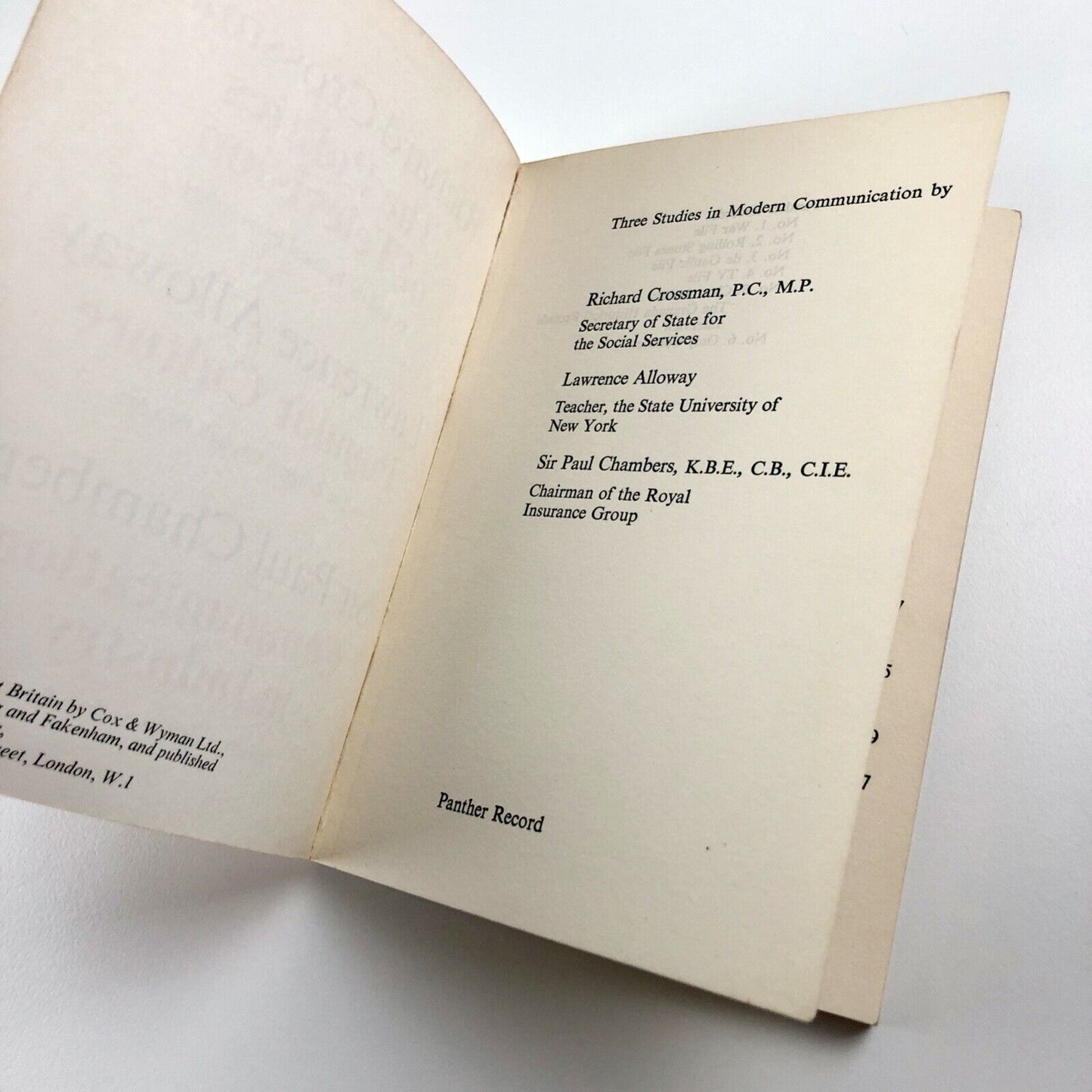Three Studies in Modern Communication | Panther Record 7, 1969 | Lawrence Alloway, Richard Crossman, Sir Paul Chambers