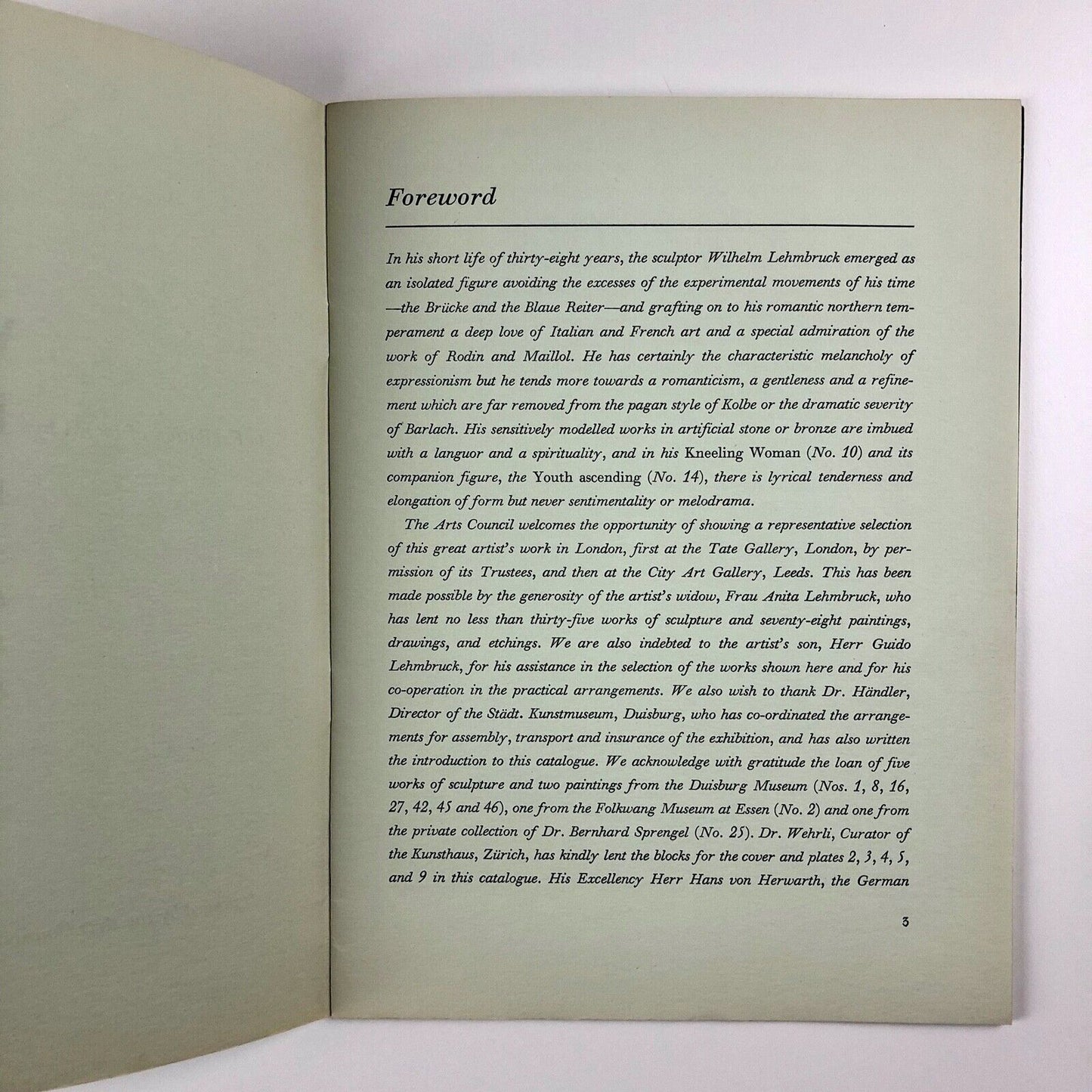Wilhelm Lehmbruck 1881-1919 – exhibition of works | Arts Council catalogue, 1957