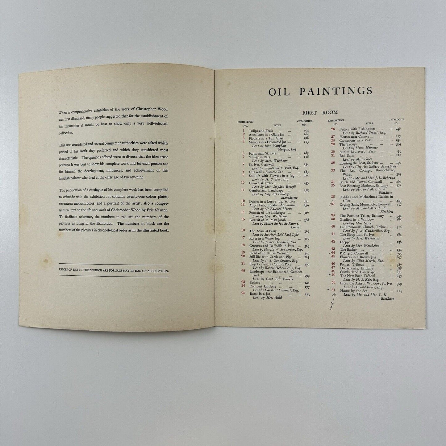 Christopher Wood – Exhibition of Complete Works | New Burlington Galleries / Redfern Gallery leaflet, 1938