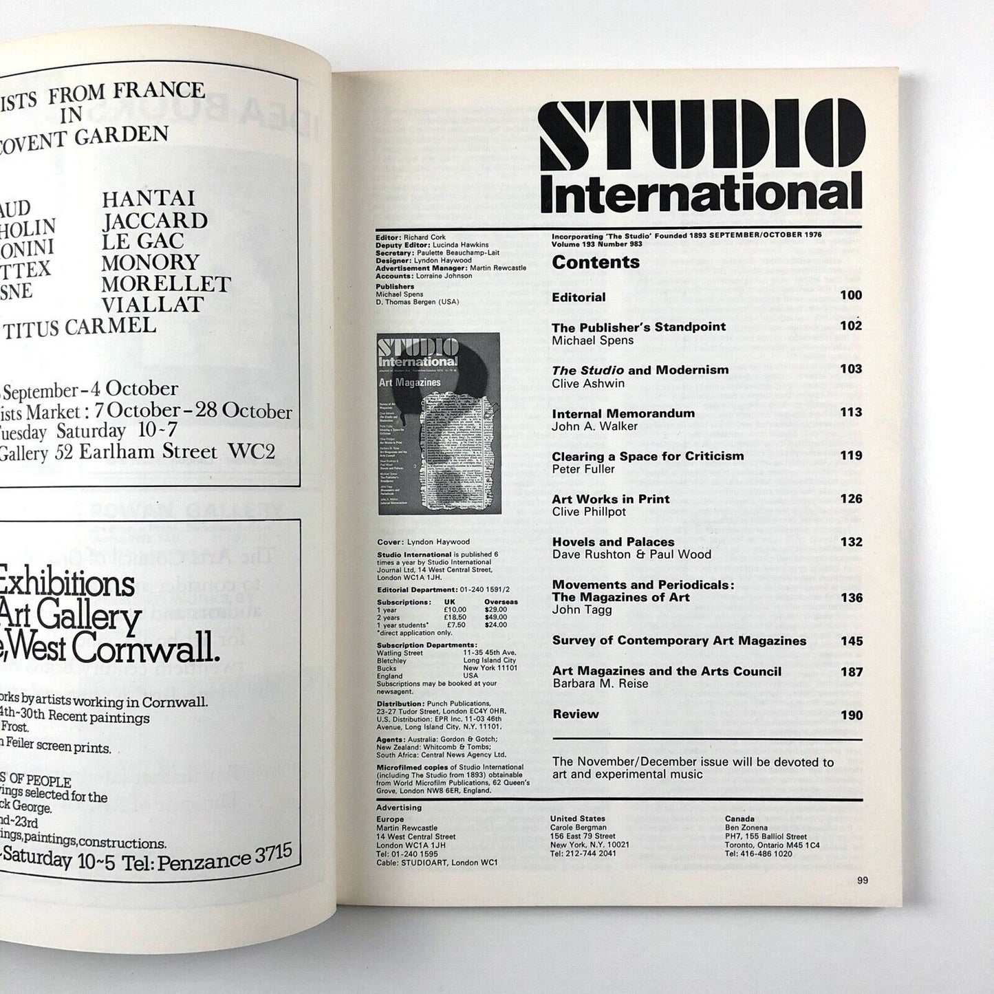 Studio International Journal of Modern Art Sep/Oct 1976 | 'Art Magazines' special