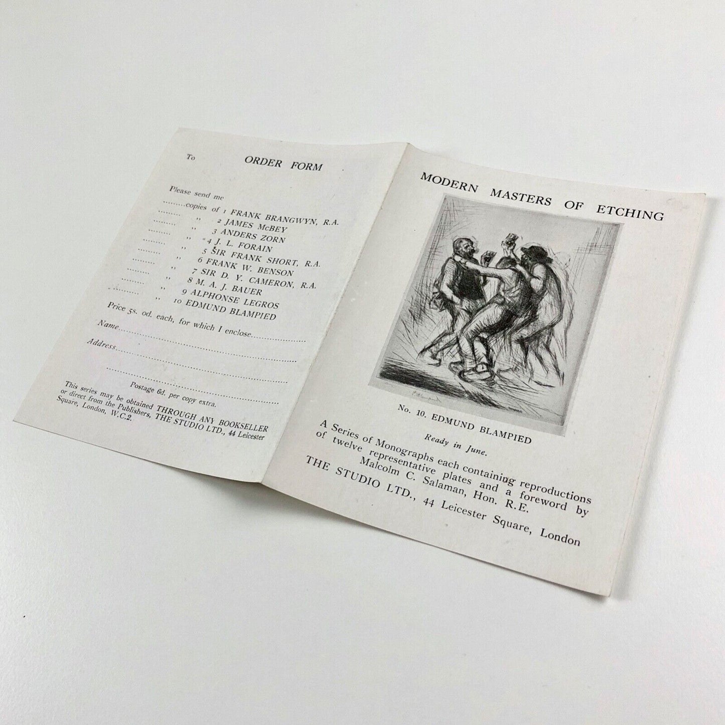 Leaflet for Edmund Blampied 'Modern Masters of Etching' | The Studio, 1926