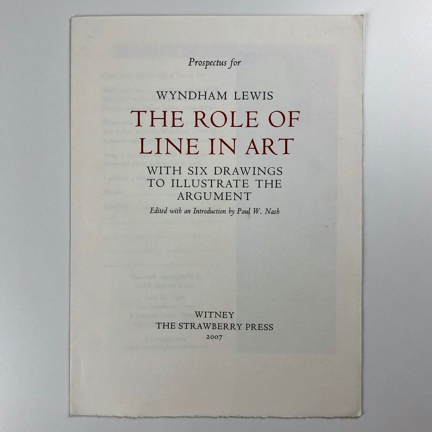Prospectus for The Role of Line in Art by Wyndham Lewis The Strawberry Press 2007