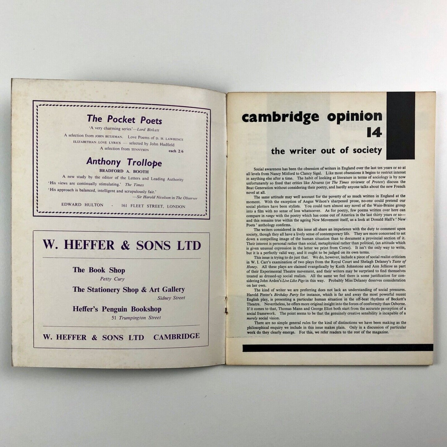 Cambridge Opinion magazine No. 14 | The writer out of society | Editor Elaine Feinstein