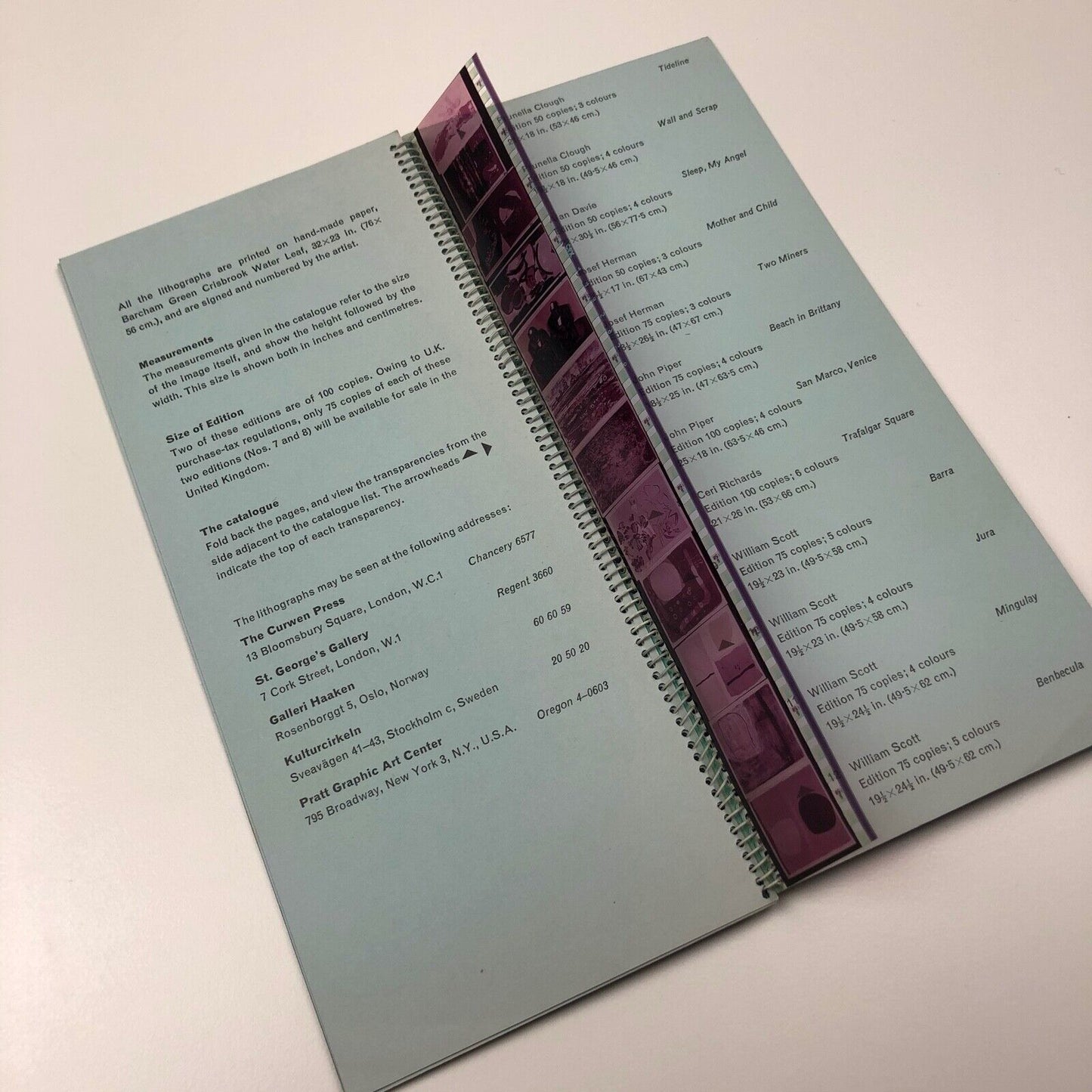 Lithographs from The Curwen Studio Press 1962, catalogue with transparency