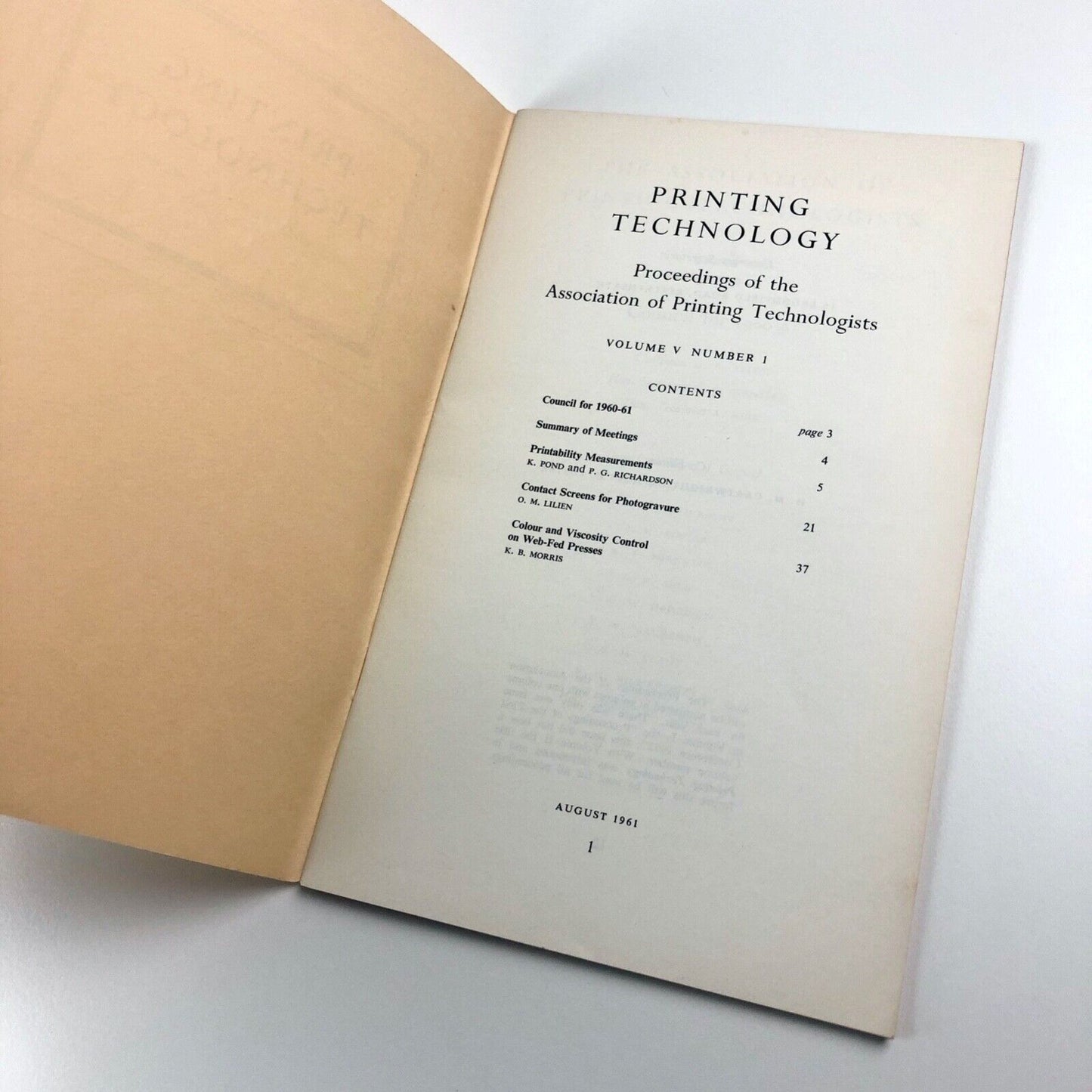 Printing Technology | Association of Printing Technologists Aug 1961 Vol V No 1
