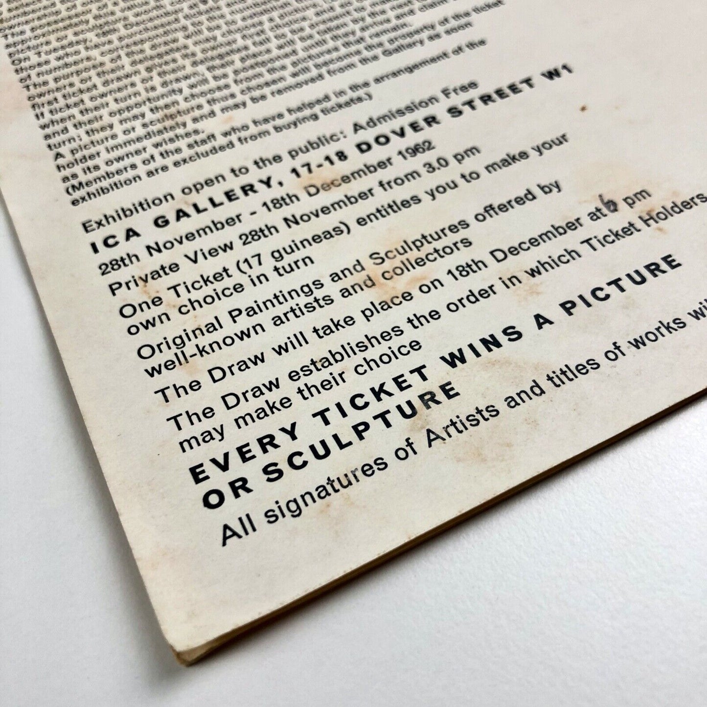 ICA Picture Fair leaflet | ICA Gallery Dover Street London, Nov-Dec 1962