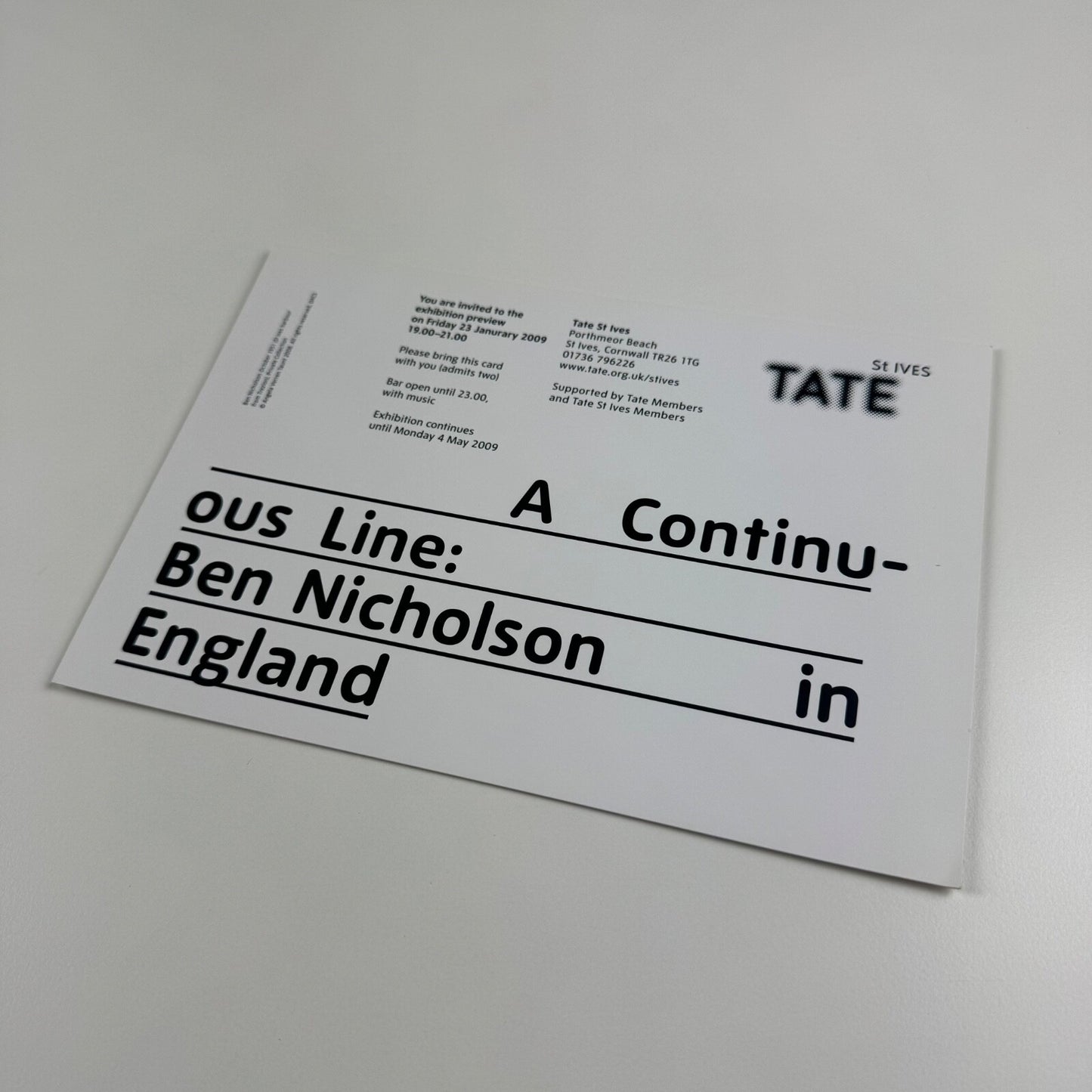 Private view invitation for A Continuous Line: Ben Nicholson | Tate, 2009