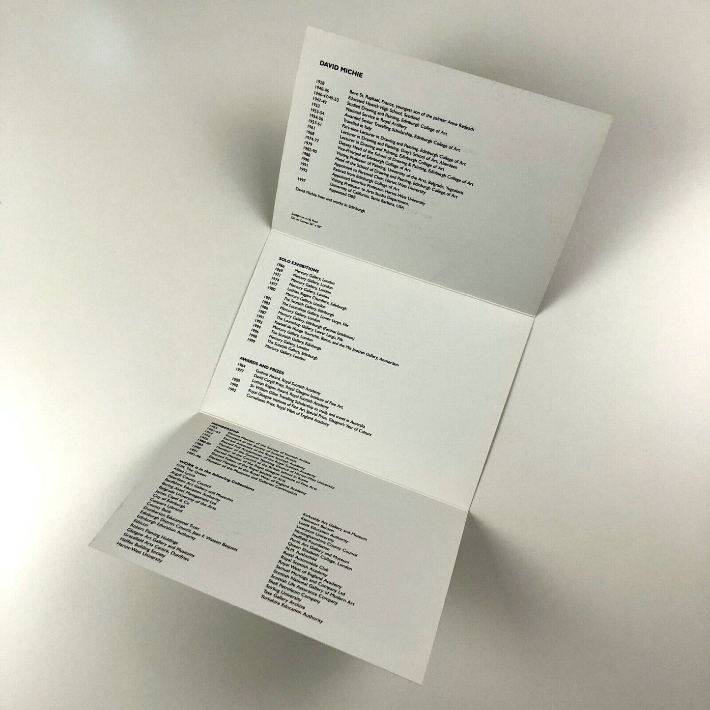 David Michie | Folded card for Mercury Gallery, London exhibition, 1999