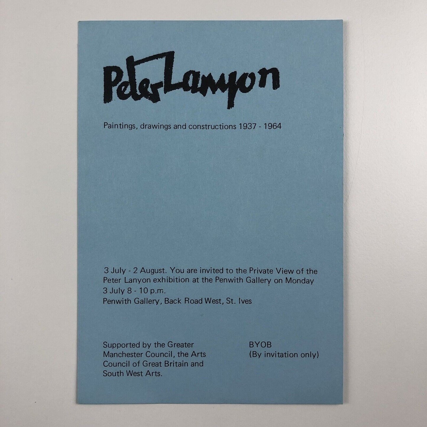 Private view invitation for Peter Lanyon Paintings, drawings & constructions 1937-64 Penwith Gallery 1978