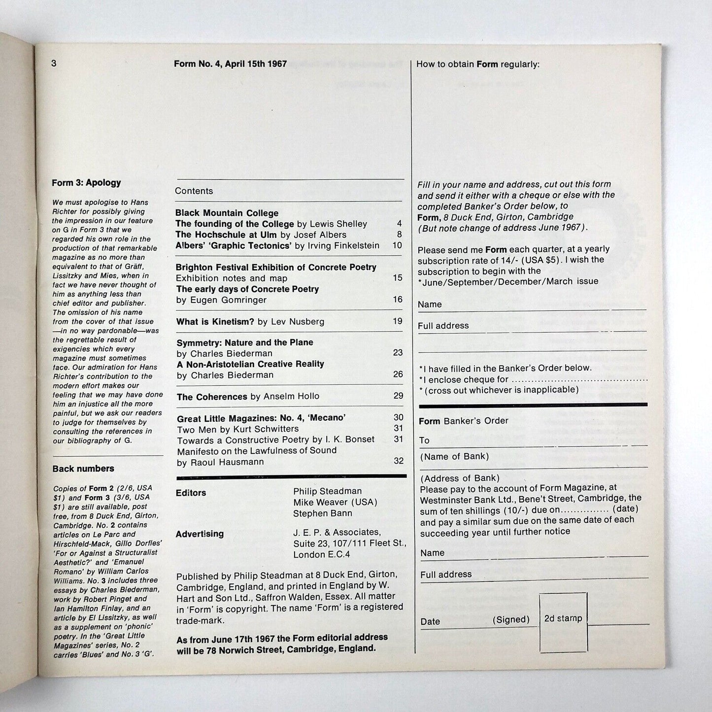 Form magazine – issues 1 to 7 | Philip Steadman Stephen Bann Sep 1966 - Mar 1968