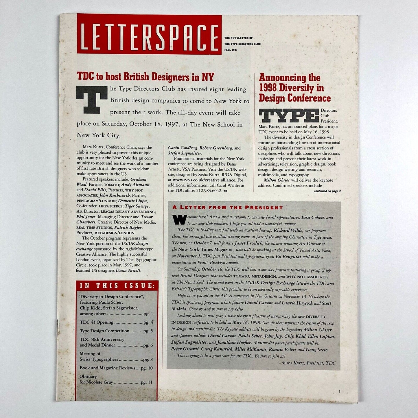 Letterspace. The Newsletter of the Type Directors Club 1997 | With Nicolete Gray obituary