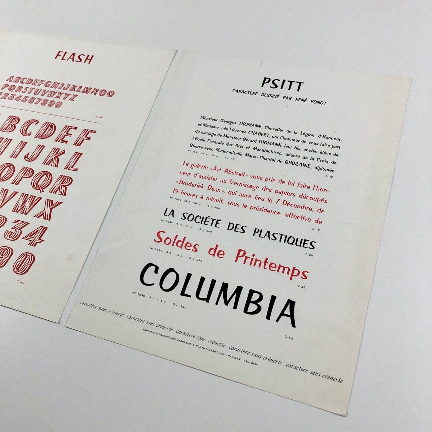 Flash and Psitt – 2 x type specimen sheets | Fonderie Typographique Française