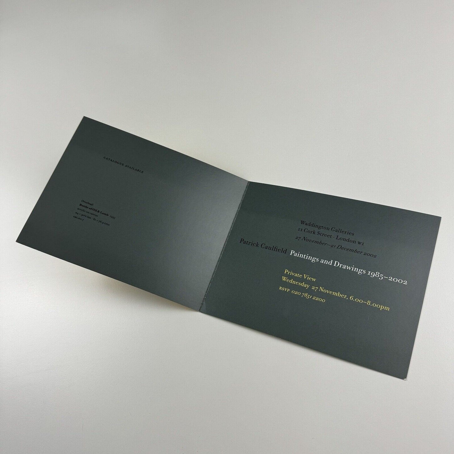 Private view invitation – Patrick Caulfield. Paintings & Drawings | Waddington Galleries, 2002