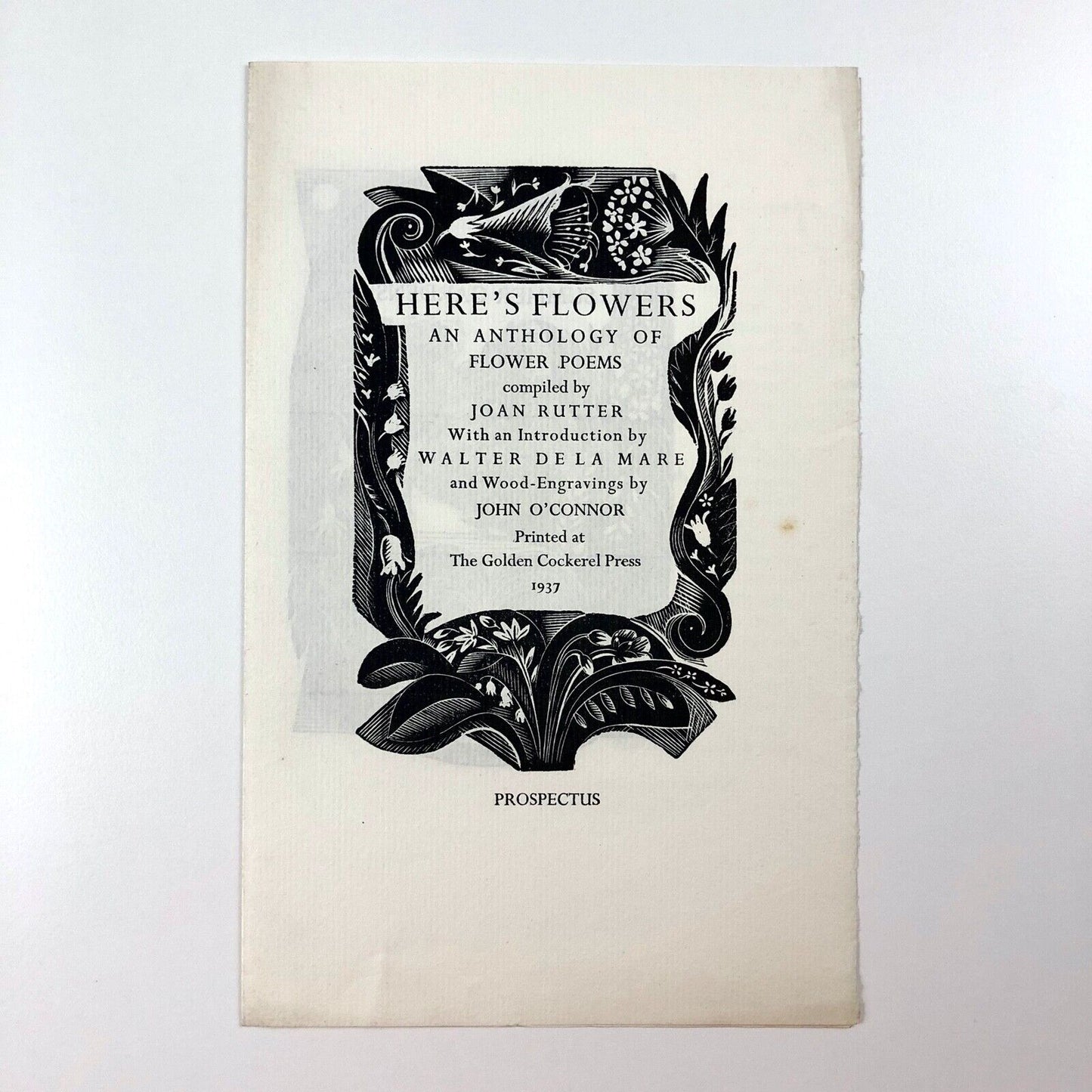 Golden Cockerel Press | 'Here's Flowers' by Joan Rutter prospectus, 1937 | Wood engravings by John O'Connor