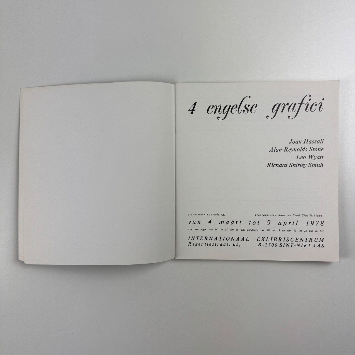4 engelse grafici. Joan Hassall, Alan Reynolds Stone, Leo Wyatt, Richard Shirley Smith | Stadsbestuur vam Sint-Niklaas, 1978