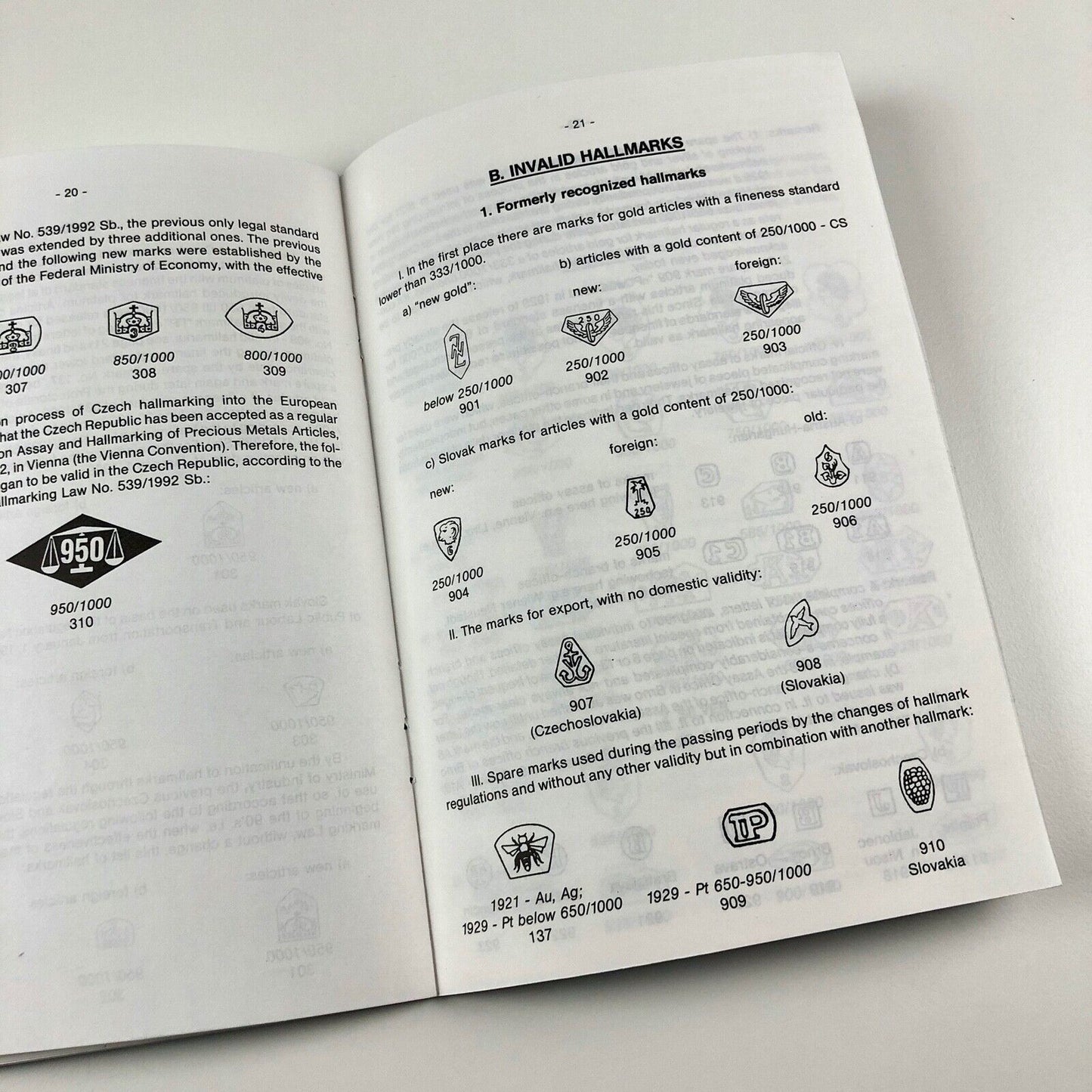 Assay Office List of Hallmarks Valid in the Czech Republic | Prague, 1993