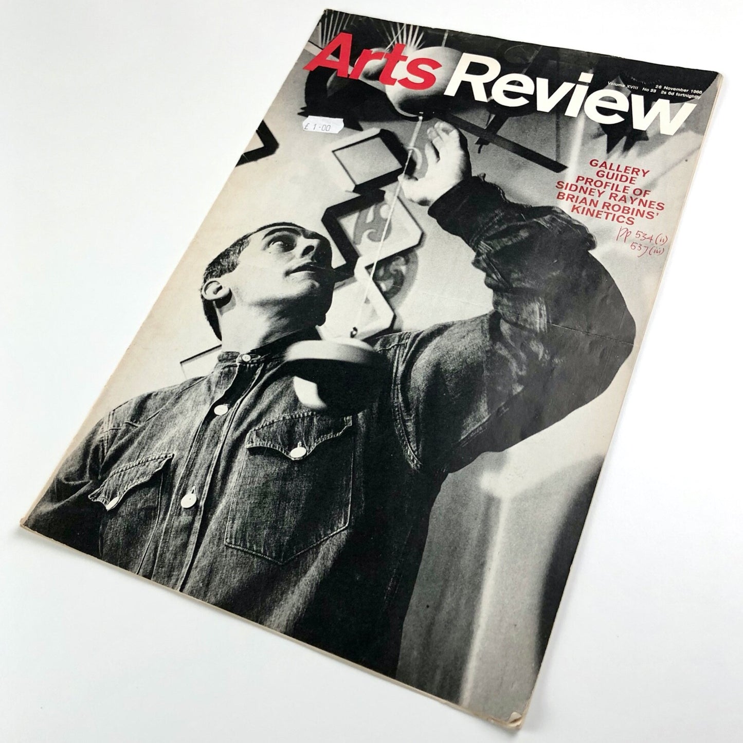 Arts Review 26 Nov 1966, Vol XVIII, No. 23 | Brian Robins Kinetics front cover