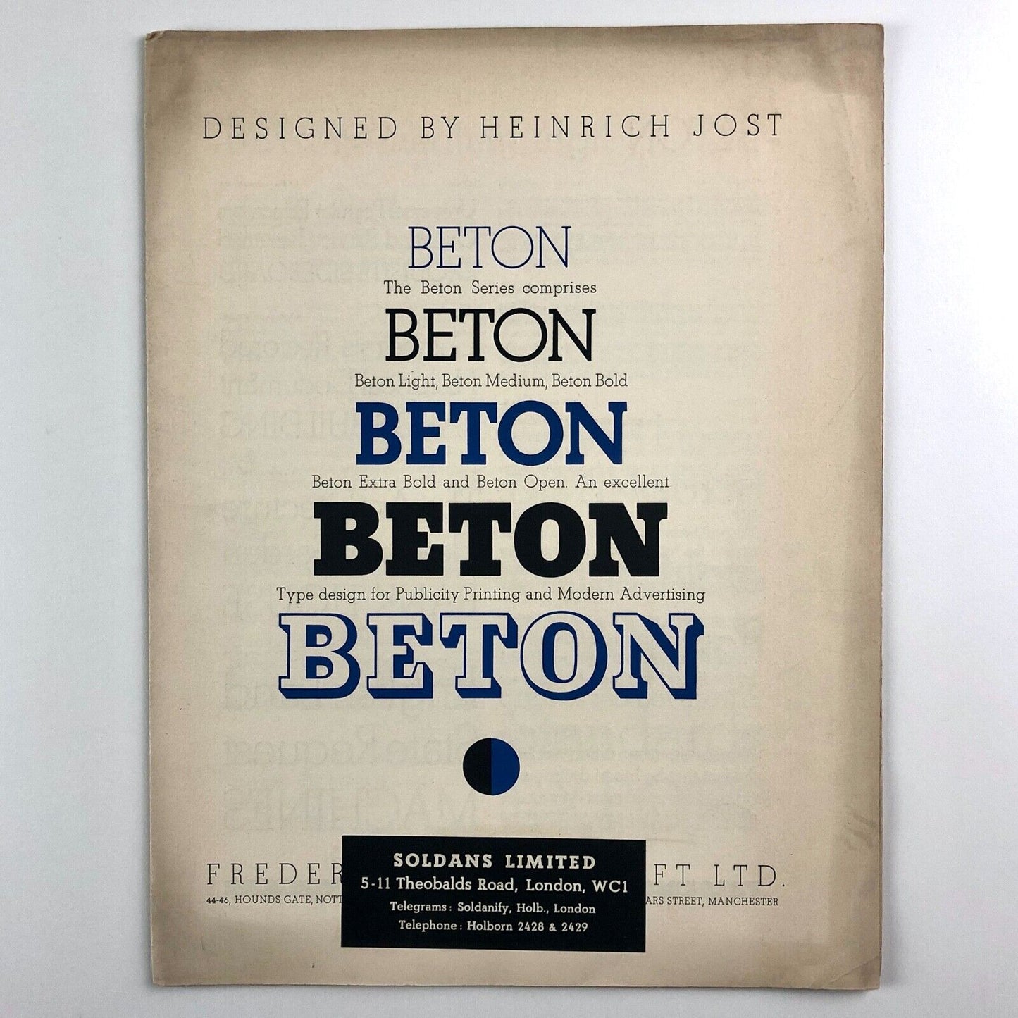 Beton Series by Heinrich Jost | Wesselhoeft/Soldans type specimen booklet