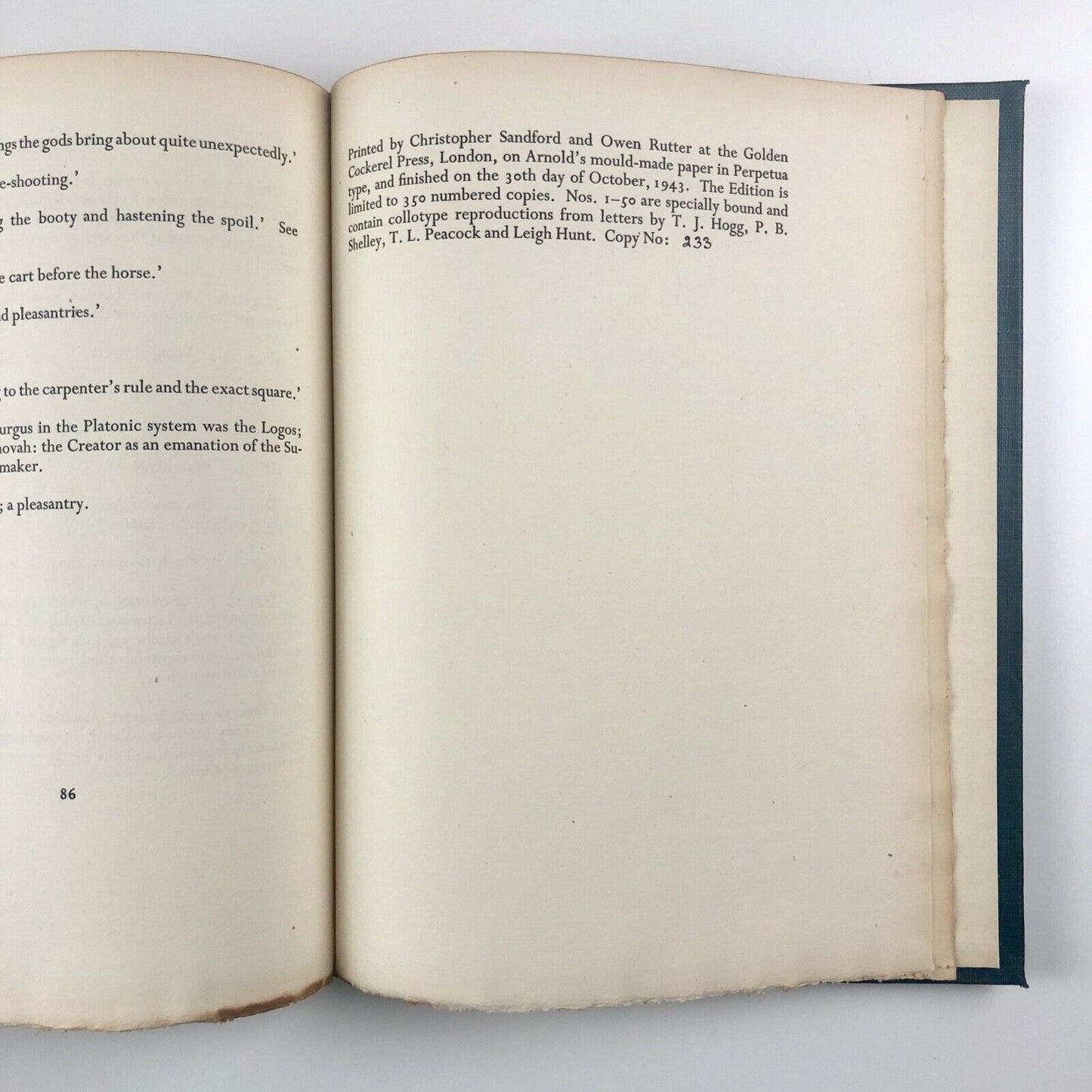 The Athenians being correspondence between Thomas Jefferson Hogg and his friends...edited by Walter Sidney Scott | Golden Cockerel Press, 1943