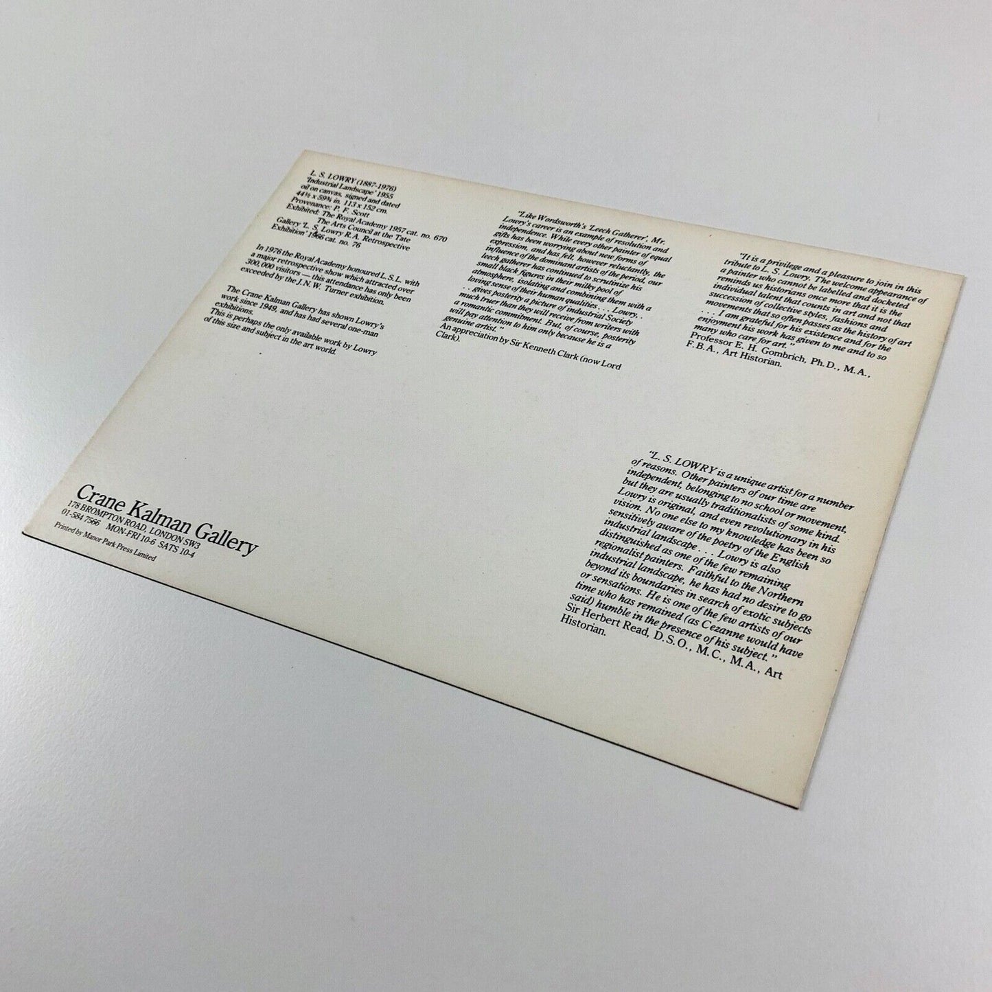 L.S. Lowry. | Promotional card for exhibition held at Crane Kalman Gallery | Undated