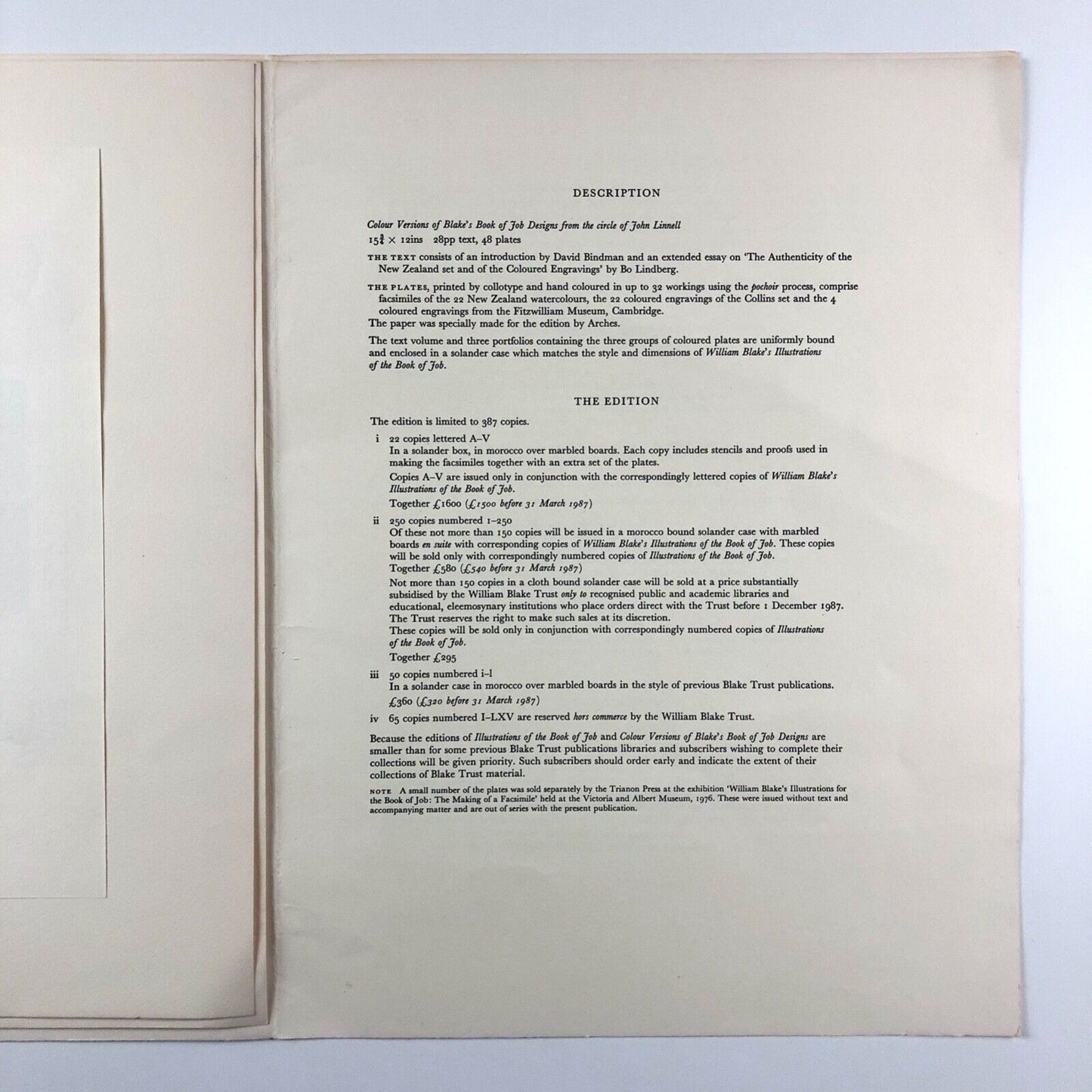 Prospectus for William Blake – Illustrations of the Book of Job | William Blake Trust, 1987