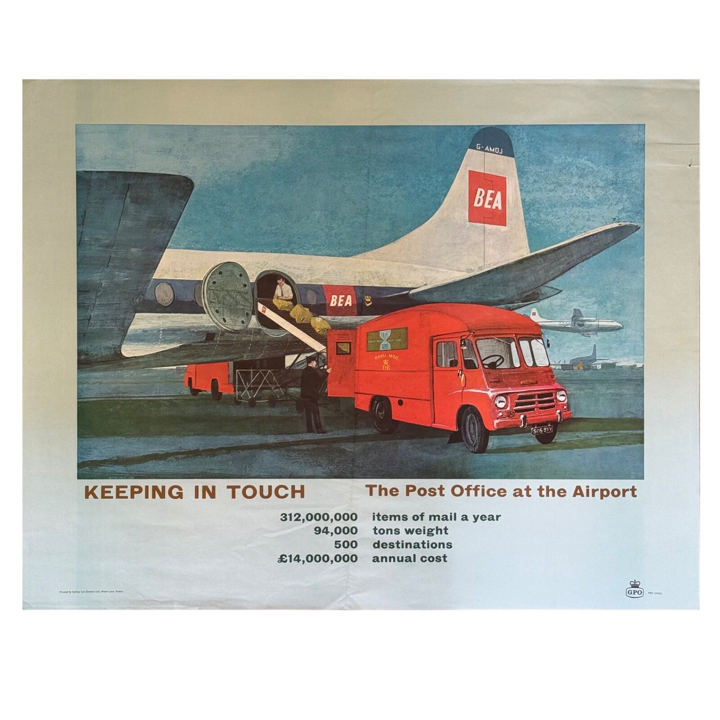 Poster Keeping in Touch GPO series ‘The Post Office at the Airport’. Printed by Sidney Lee, 1962