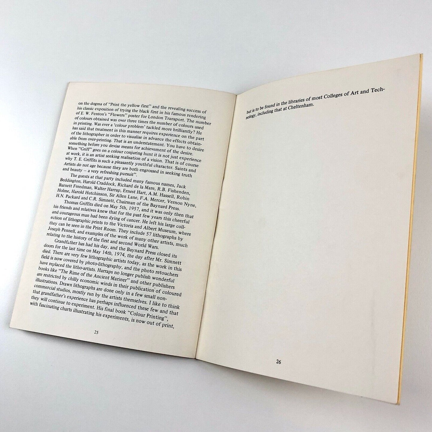The Pleasures of Colour Printing: Biography of Thomas Griffits | Caroline Hawkes, 1977