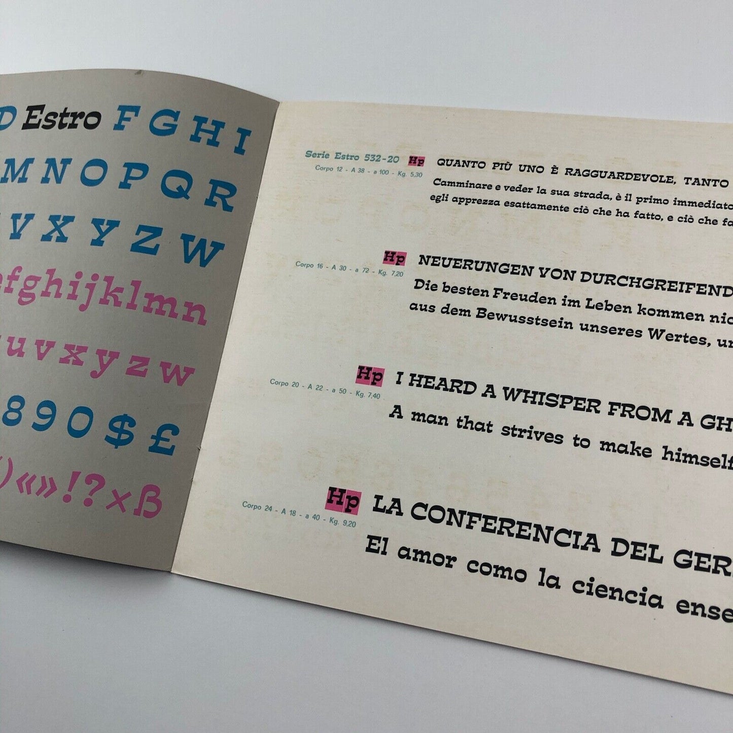 Il carattere del SORRISO type specimen booklet for Società Nebiolo Aldo Novarese 1961