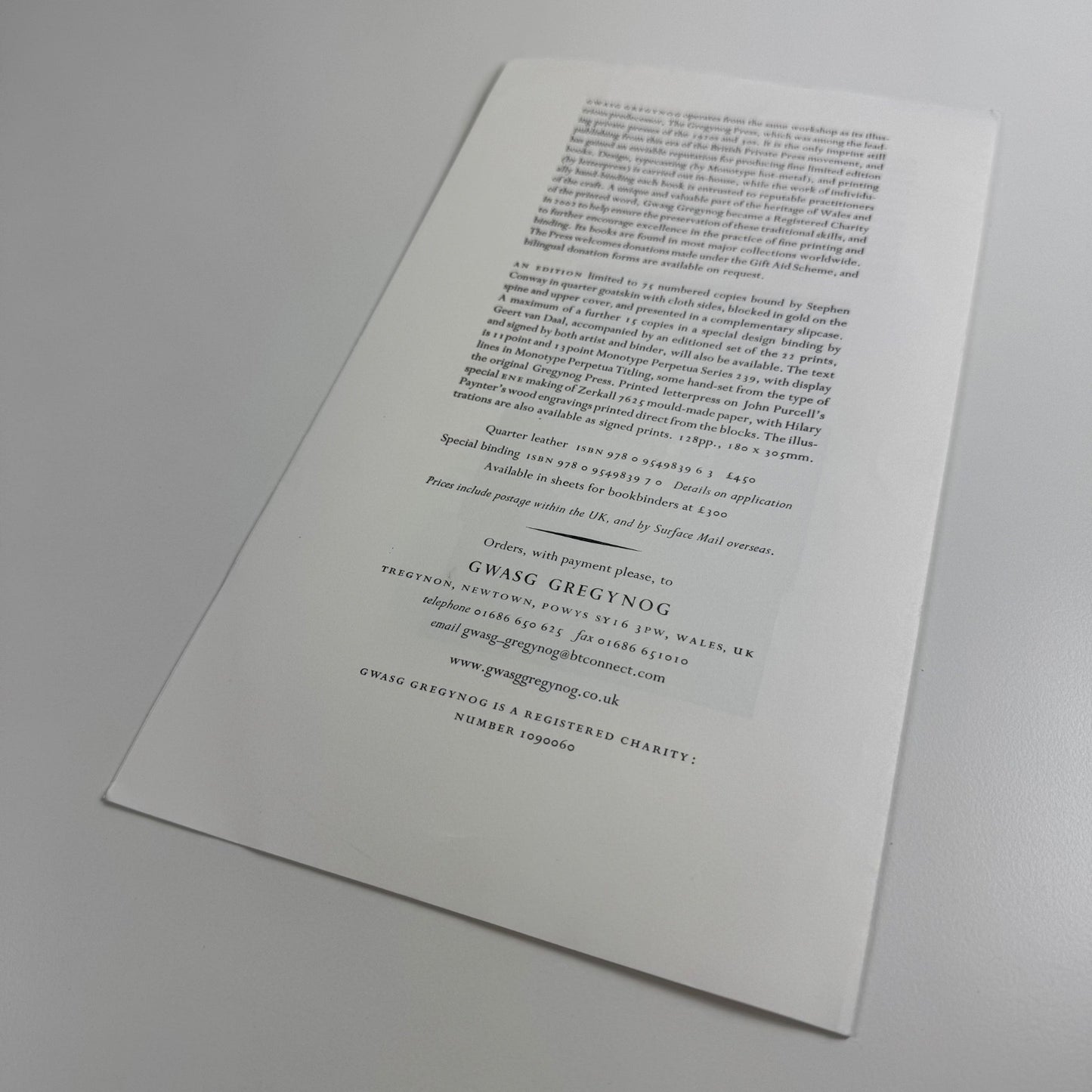 Prospectus for The Texture of the Universe edited by Glyn Pursglove wood engravings by Hilary Paynter Gregynog