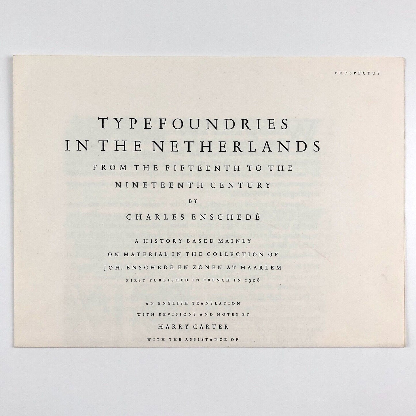 Typefoundries in the Netherlands | Charles Enschedé | Prospectus leaflet, 1978