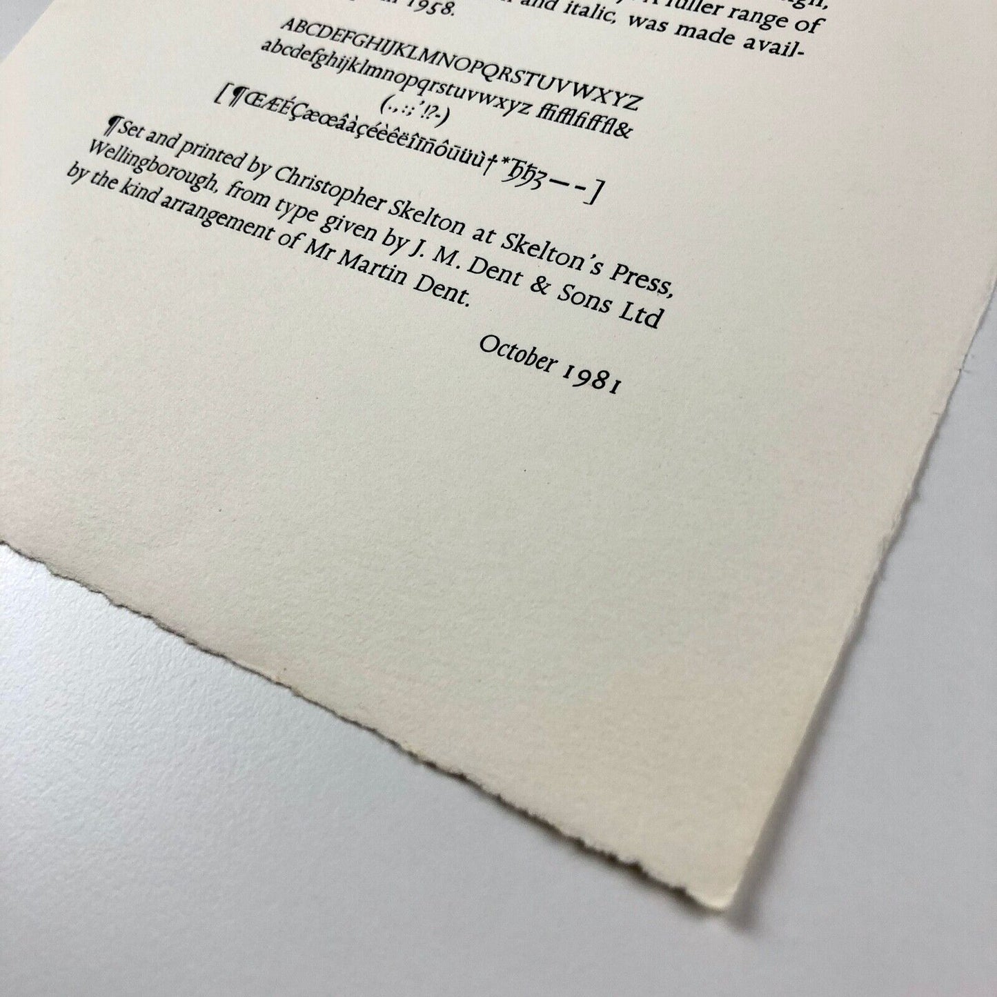 Eric Gill's Joanna Typeface | Letterpress ephemera sheet | Skelton's Press, 1981