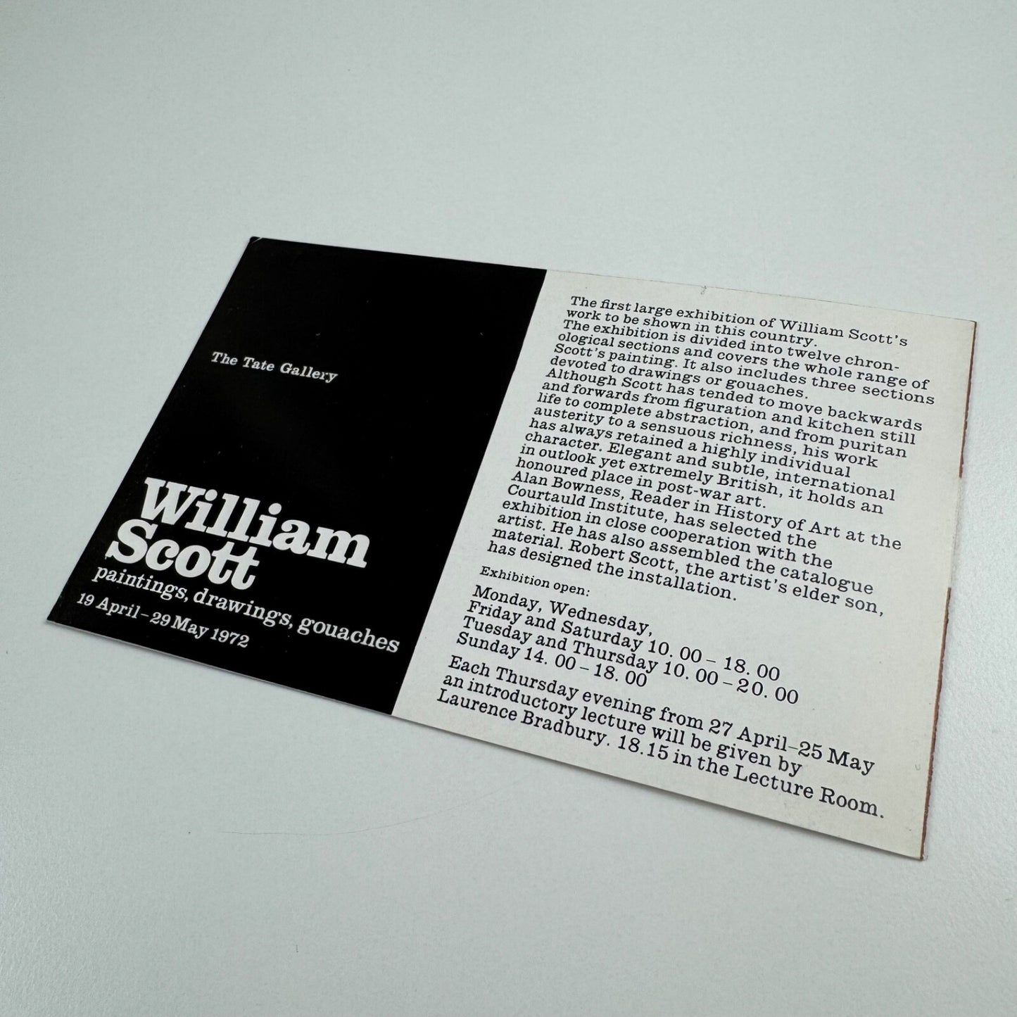 Small promotional flyer William Scott paintings, drawings, gouaches Tate 1972