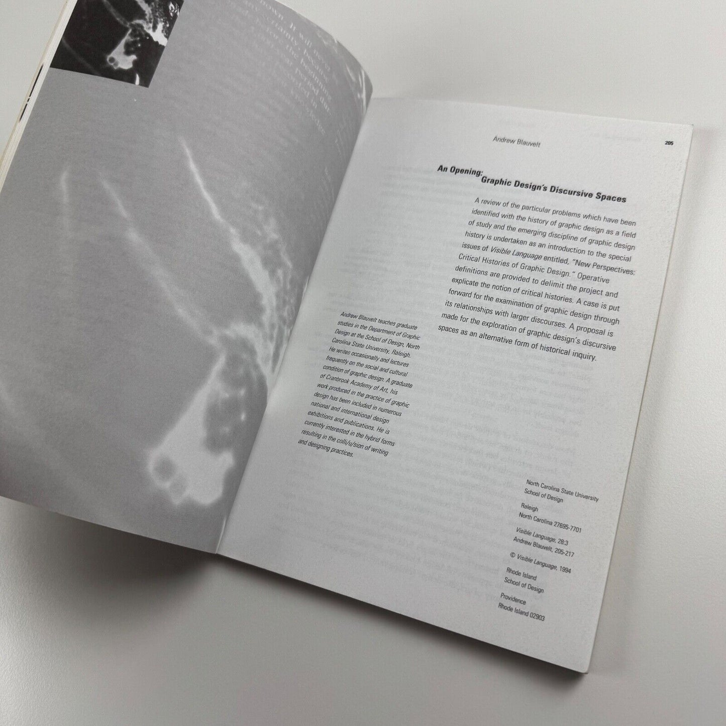 Visible Language journal Vol 28 Number 3 July 1994 Special Project Critical Histories of Graphic Design Part 1 Critiques. Guest editor Andrew Blauvelt