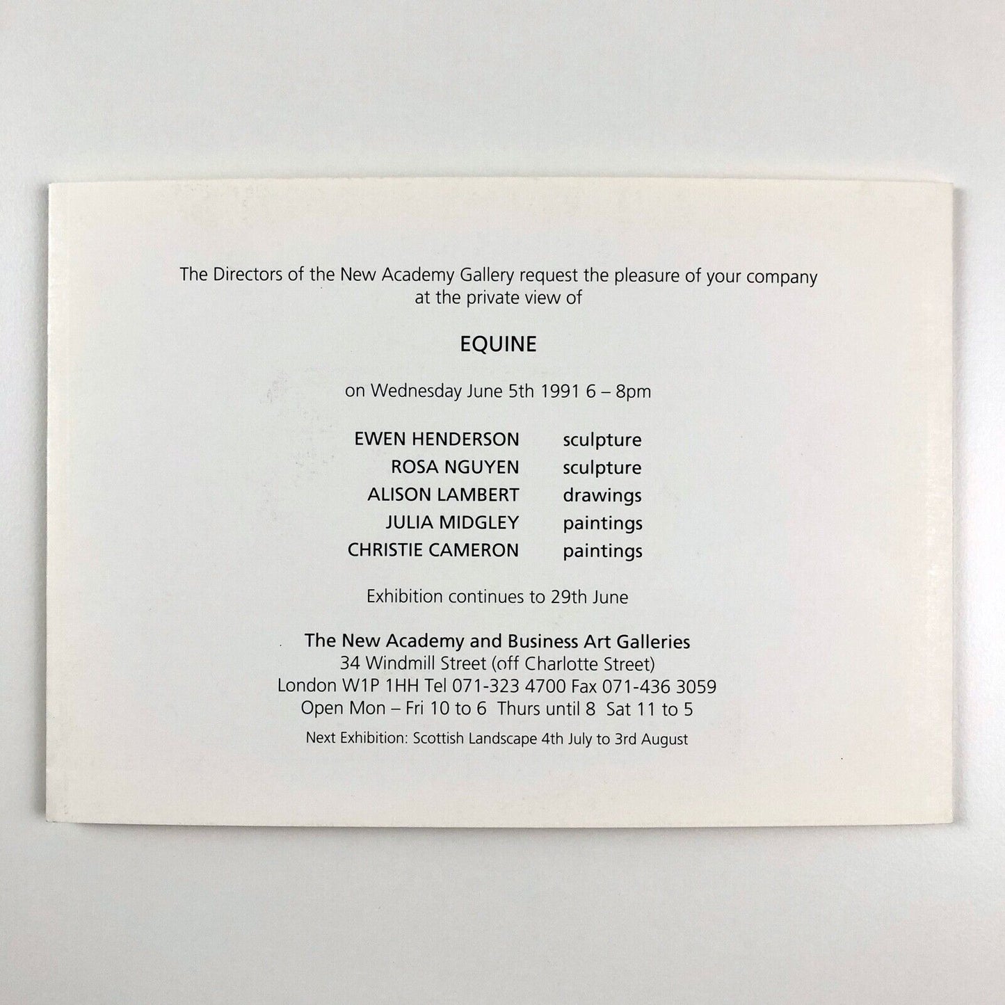 Equine. Ewen Henderson, Rosa Nguyen, Alison Lambert et al | The New Academy, 1991