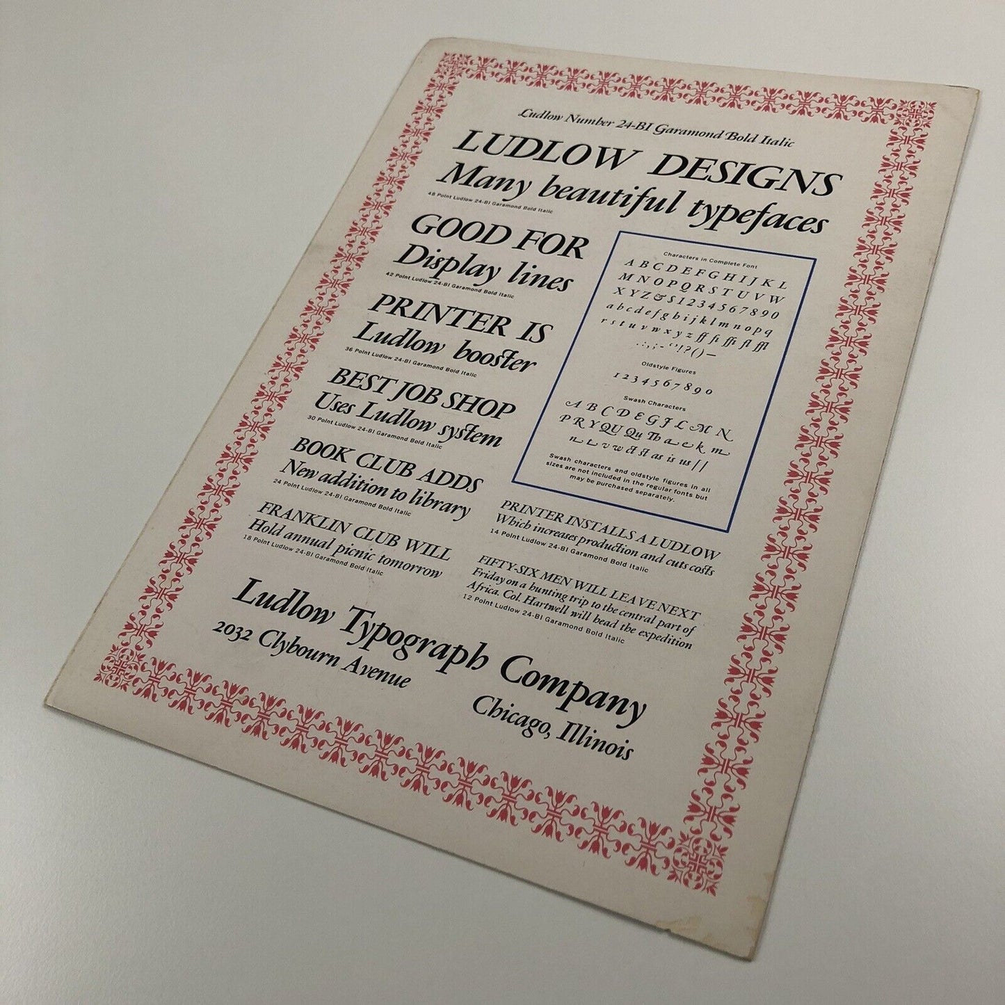 Type specimen – Ludlow Garamond Bold and Italic | Ludlow Typography Company | Undated