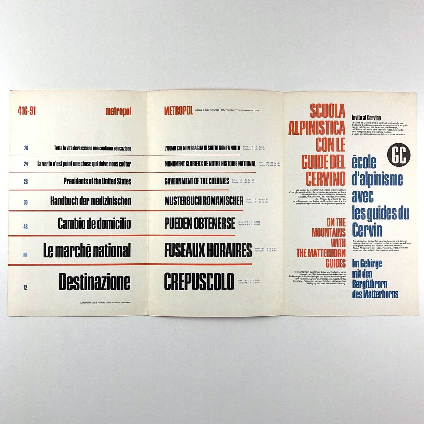 Metropol Super Compatto della Societá Nebiolo Aldo Novarese type specimen booklet, 1968