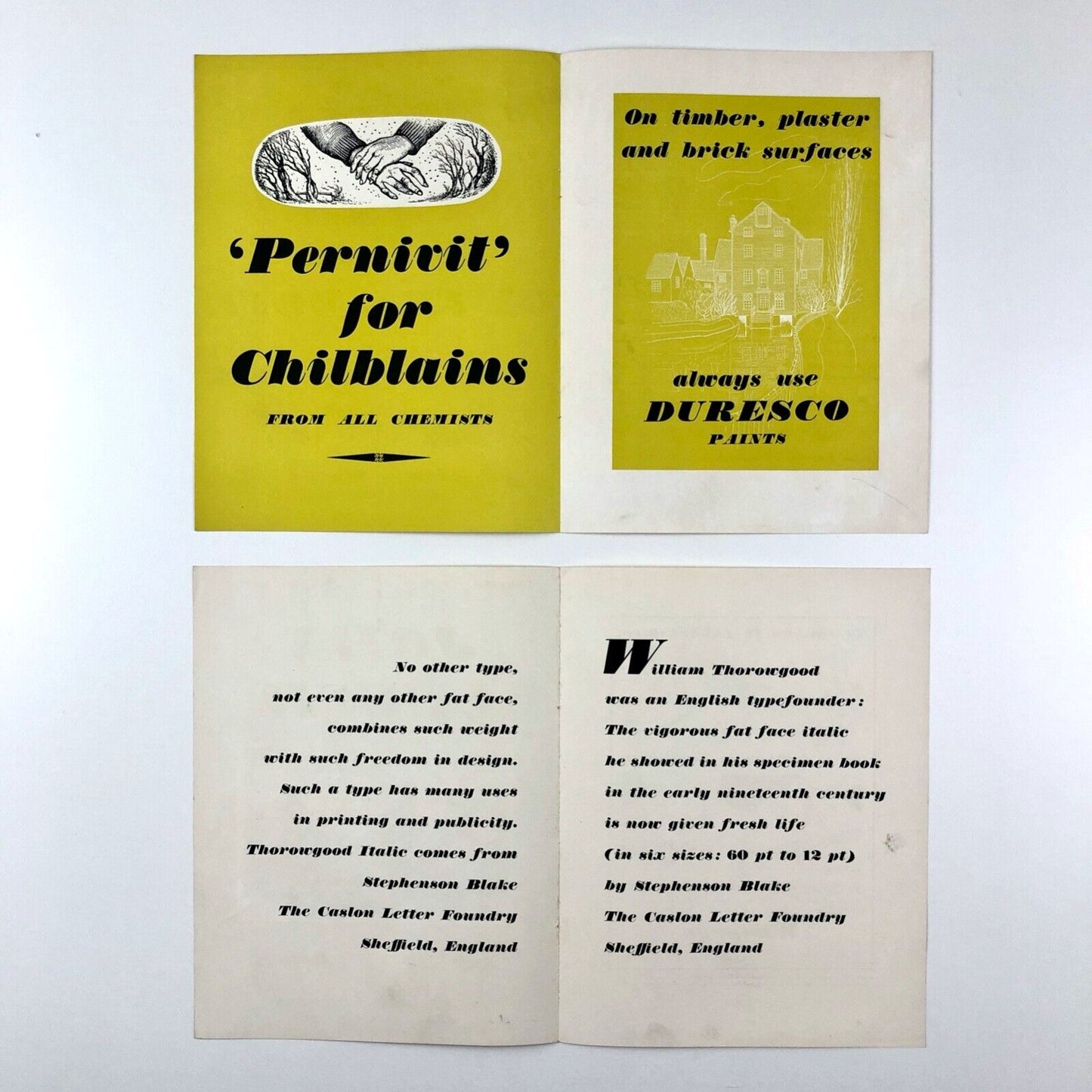 William Thorowgood type specimen leaflets x 2 | Stephenson Blake / Caslon 1950s?