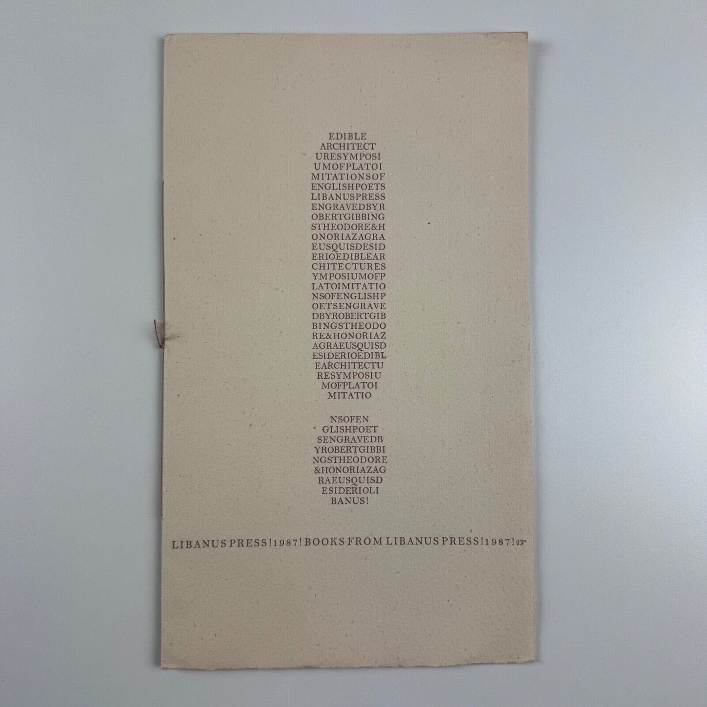Promotional booklet | Books from Libanus Press 1987