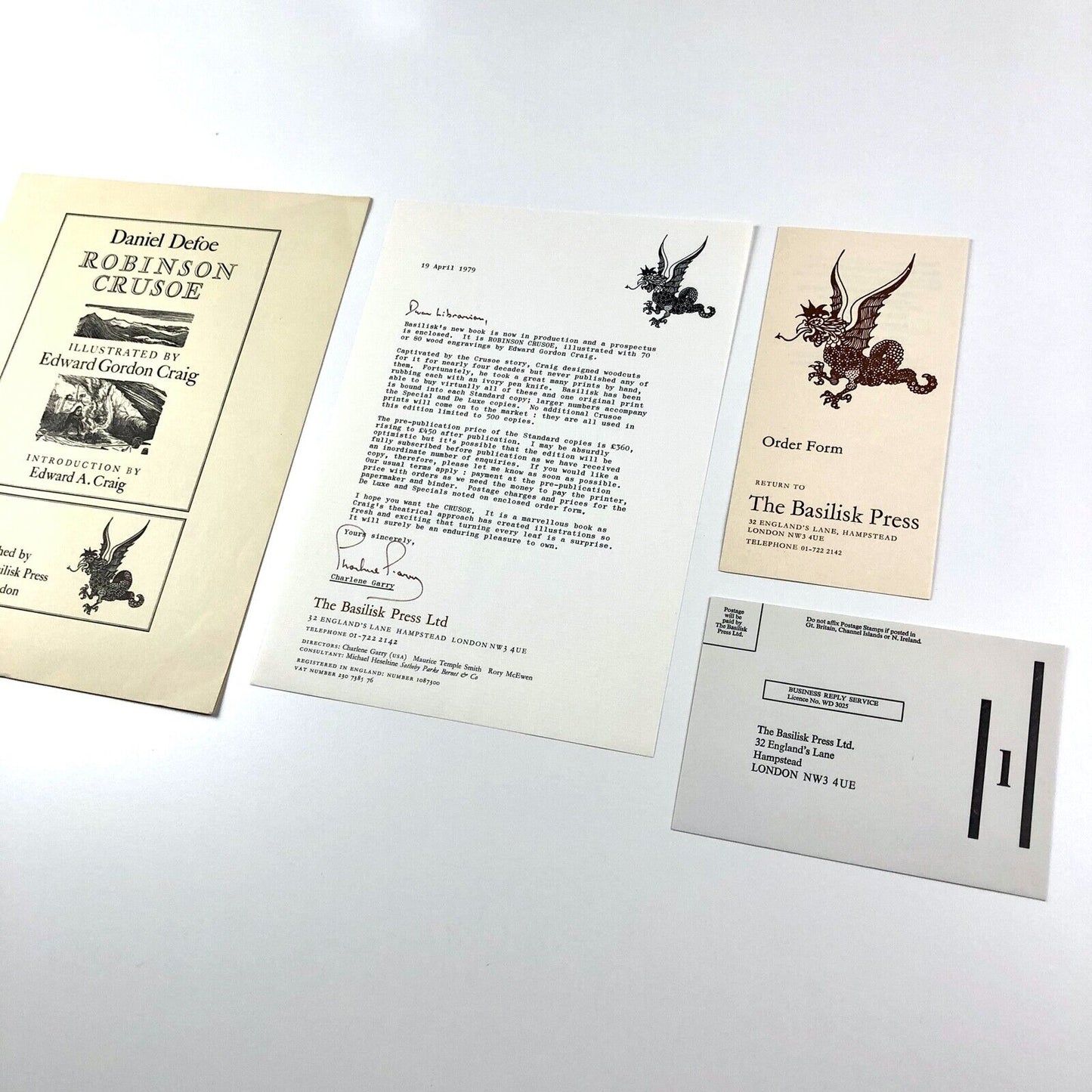 The Basilisk Press | Robinson Crusoe – prospectus leaflet 1979 and ephemera