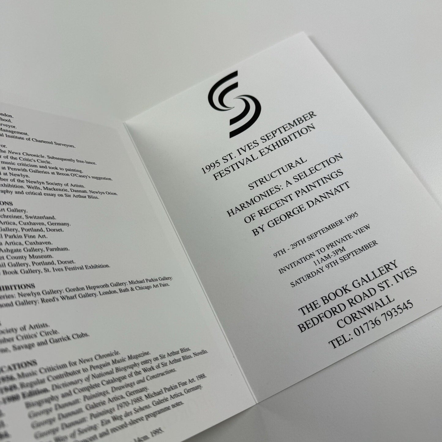 George Dannatt Structural Harmonies – private view invitation | The Book Gallery St Ives, 1999