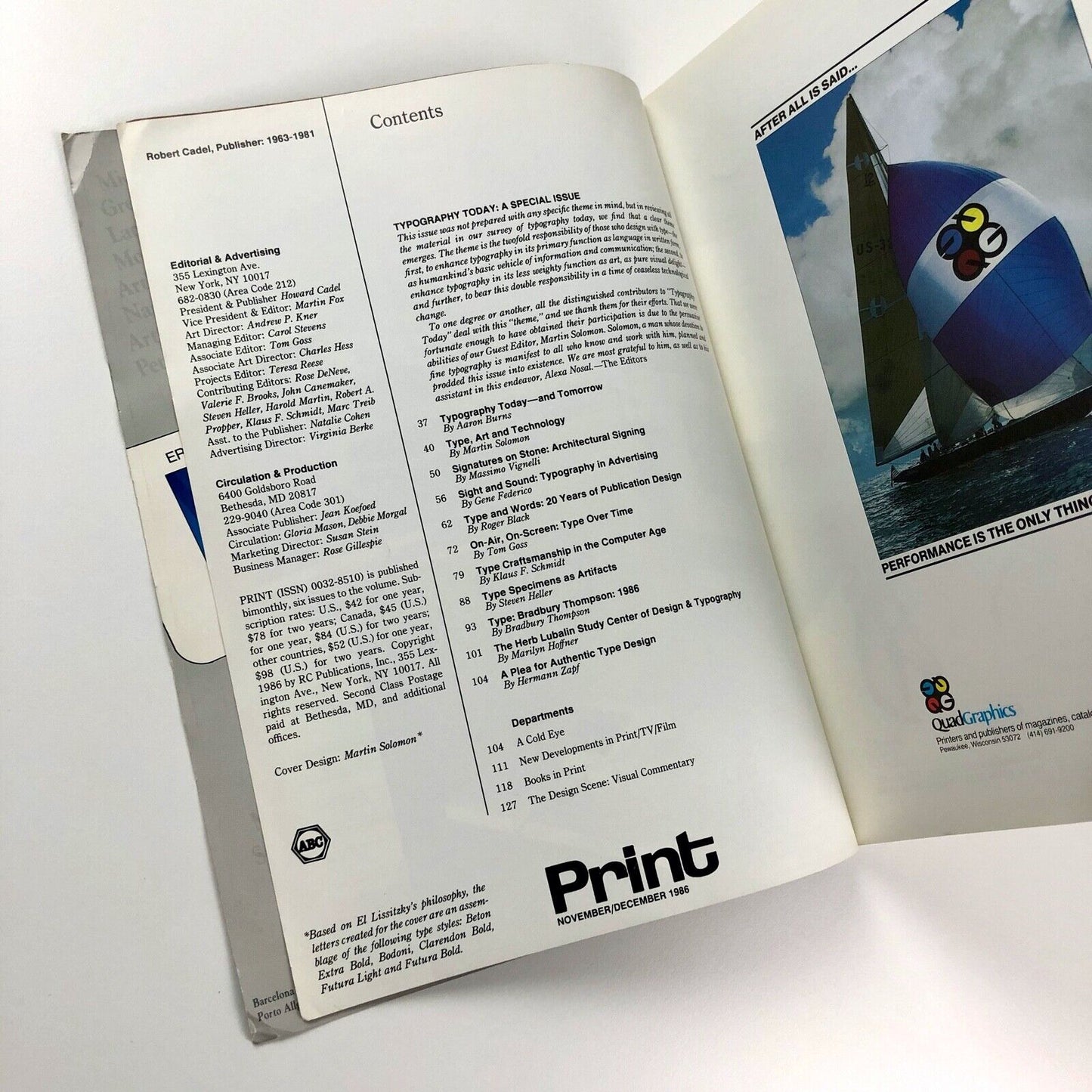 Print: America's Graphic Design Magazine – November-December 1986 XL:VI