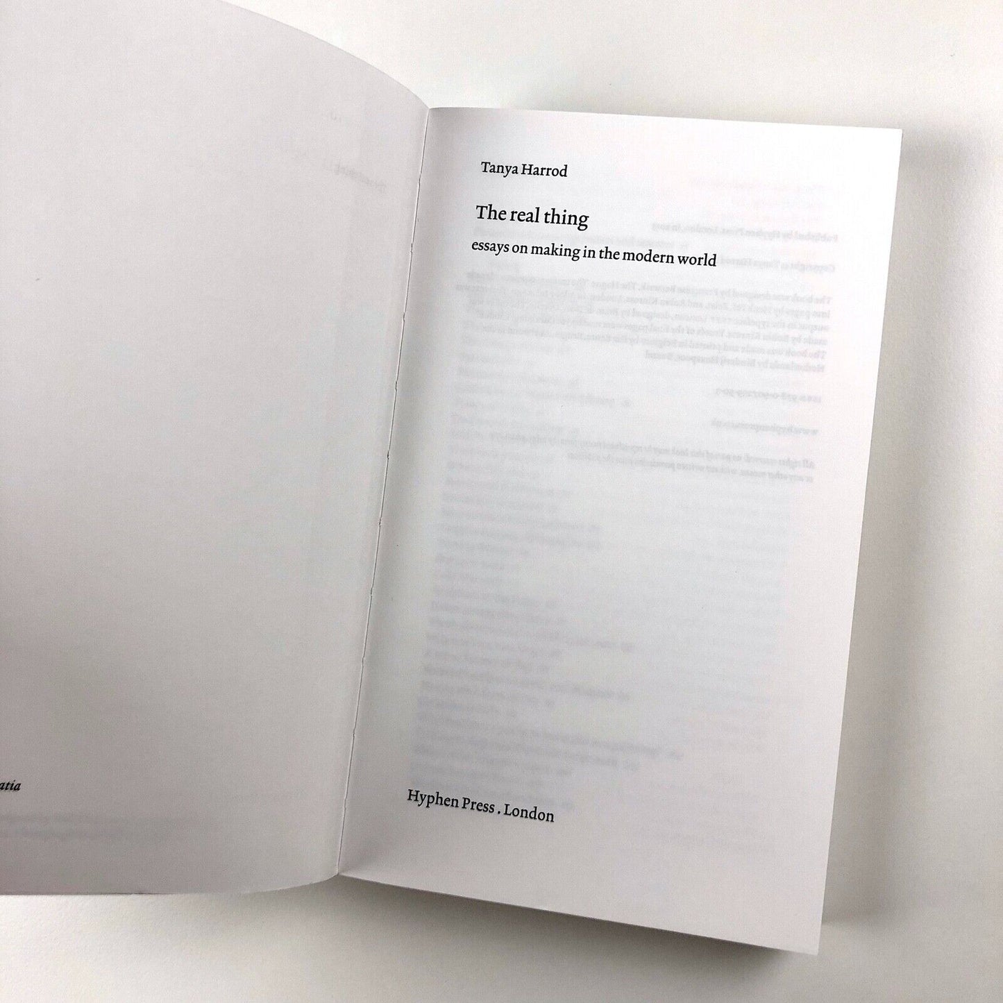 The Real Thing: Essays on Making in the Modern World by Tanya Harrod | Hyphen Press, 2015