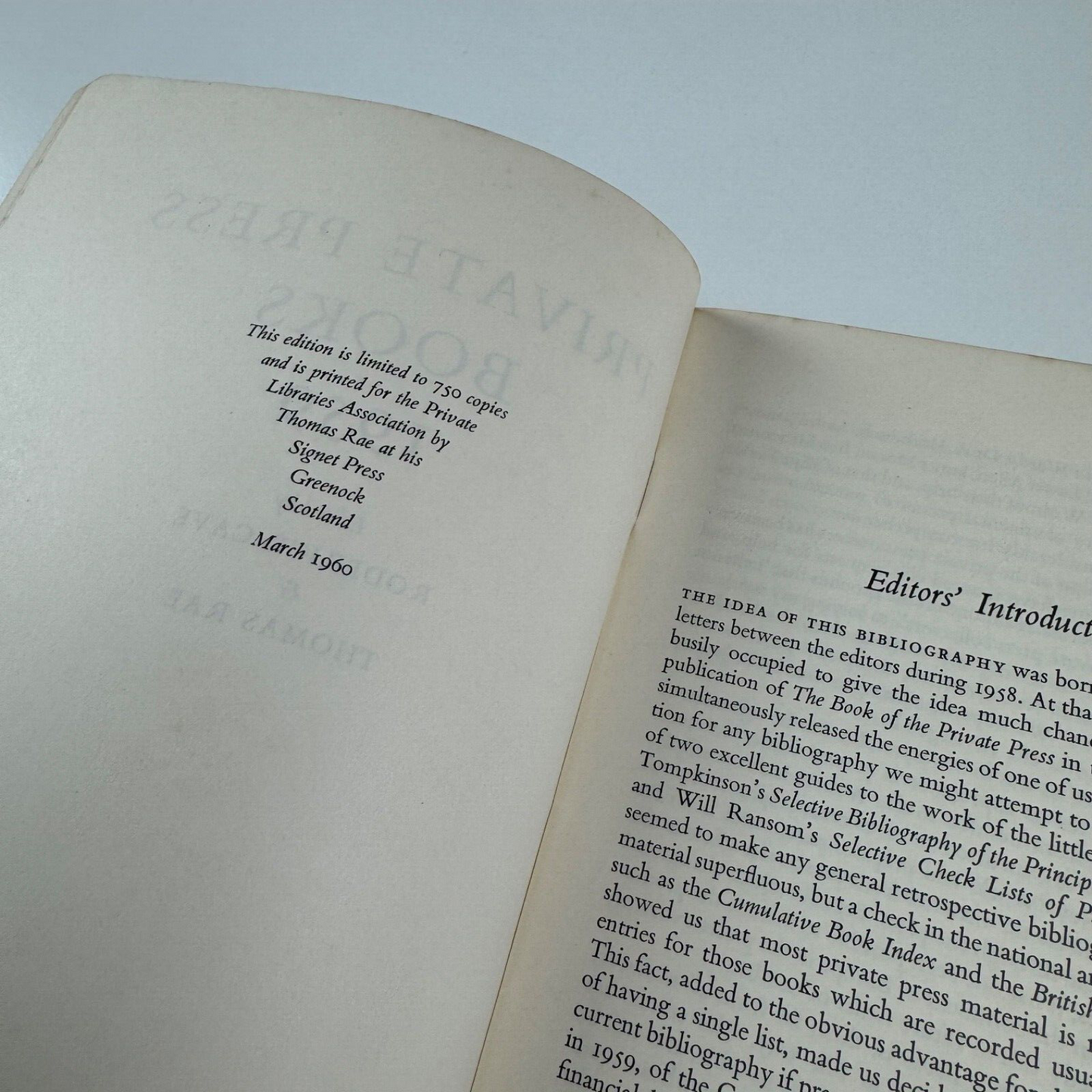Private Press Books 1959. Edited by Roderick Cave and Thomas Rae | North Harrow Private Libraries Association, 1960