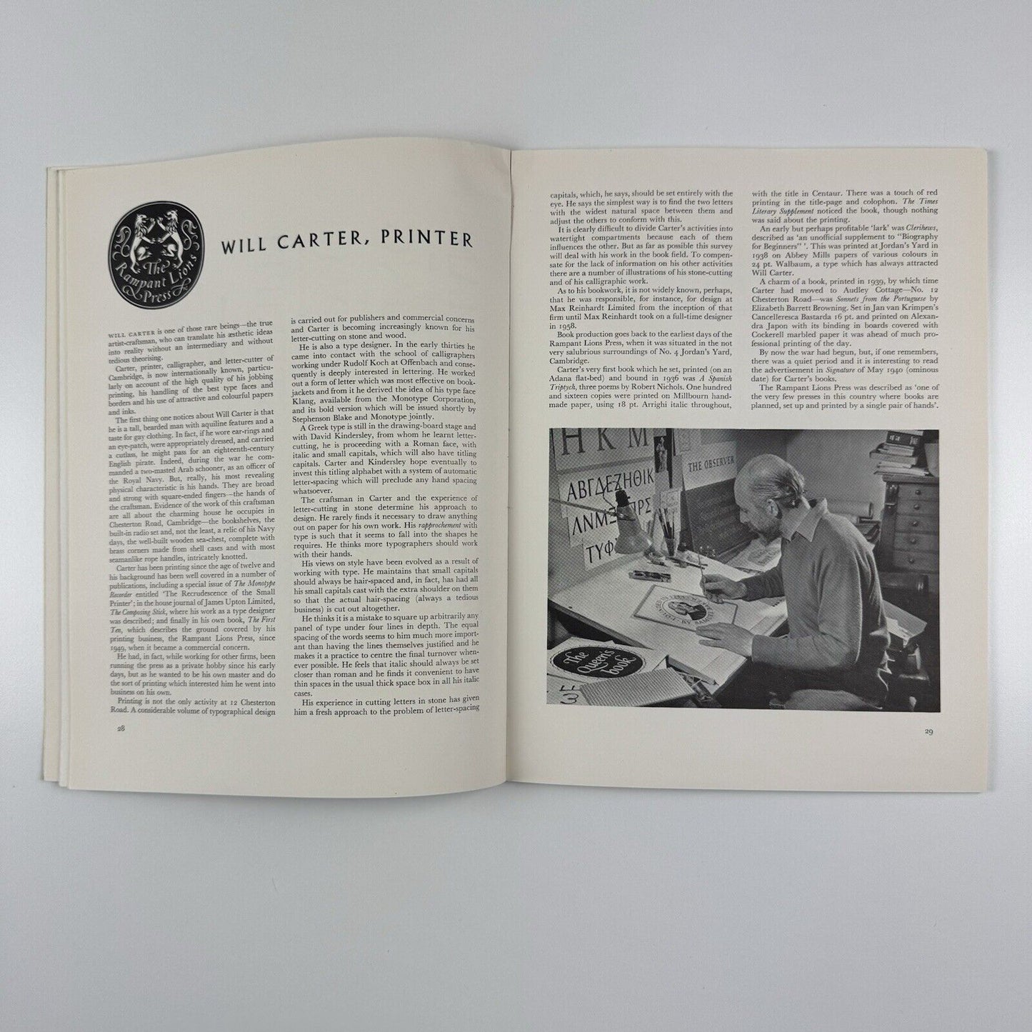 Book Design and Production Vol 2 No 2 1959 | Printing News Ltd edited by James Moran includes article on Will Carter
