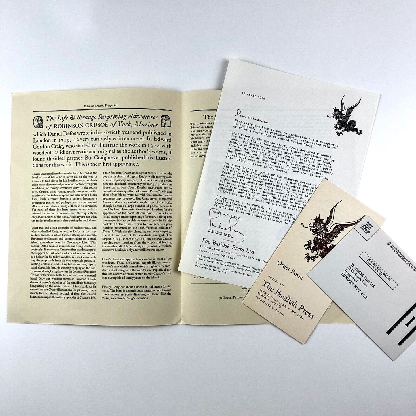The Basilisk Press | Robinson Crusoe – prospectus leaflet 1979 and ephemera