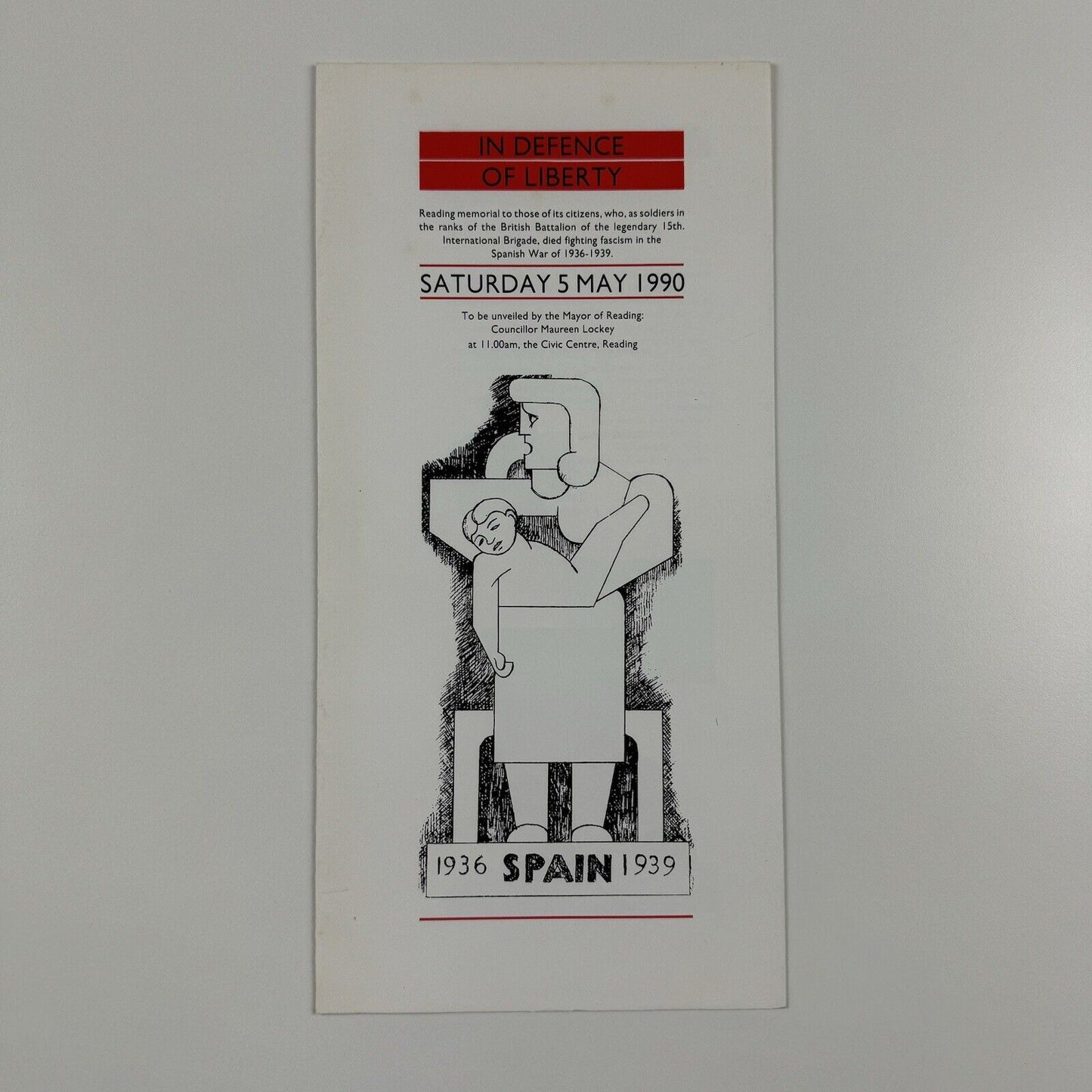 Leaflet for In Defence of Liberty Reading International Brigade Memorial Spanish War | Eric Stanford, 1990